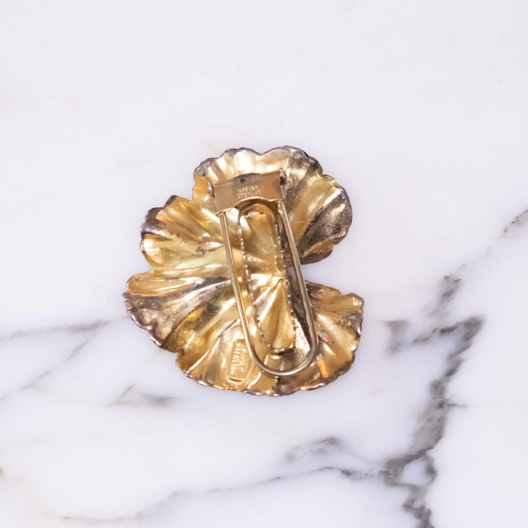 Vintage Napier Sterling Silver Ginkgo Leaf Dress Clip