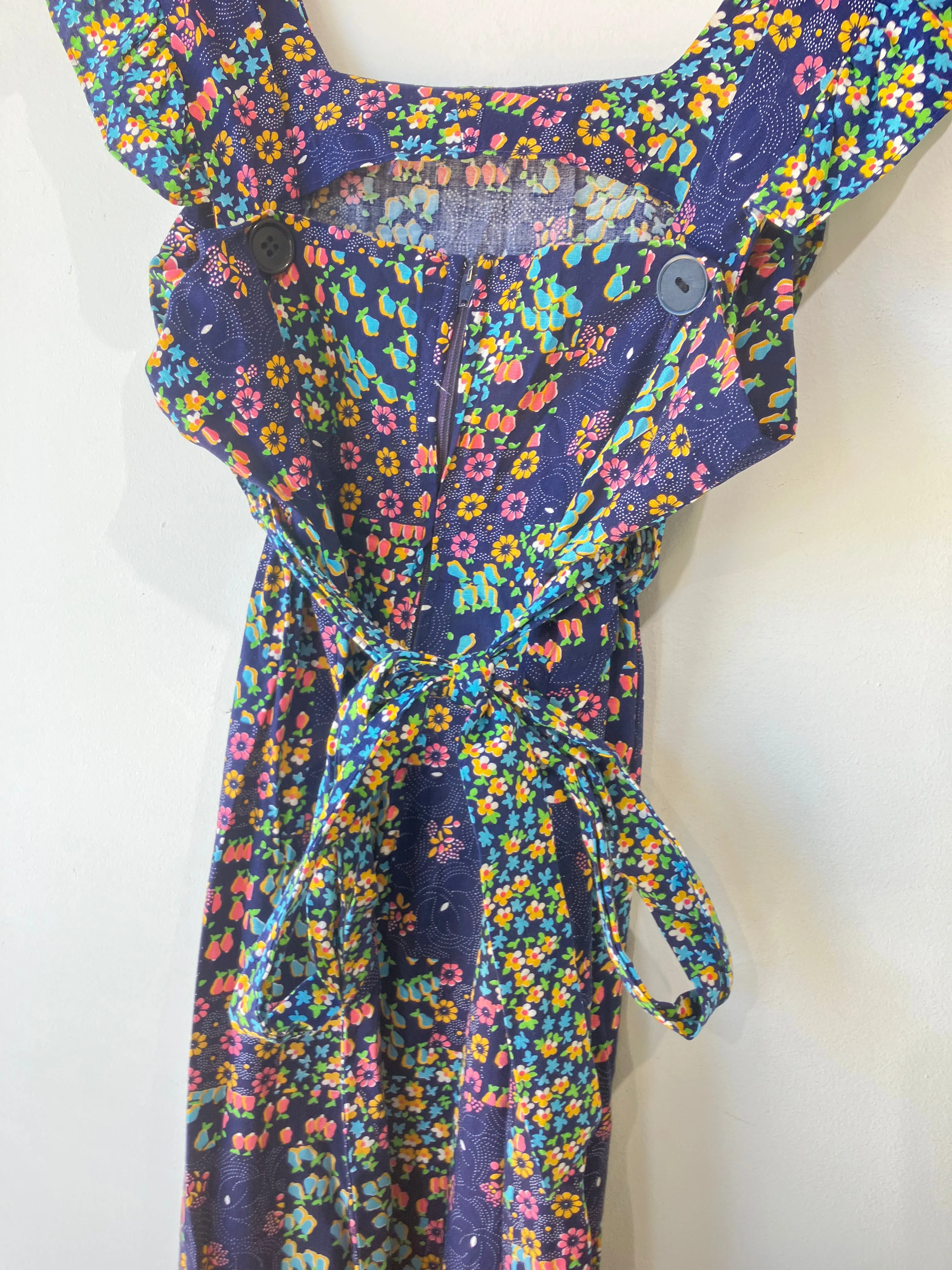 Vintage Navy Floral Sleeveless Prairie Dress