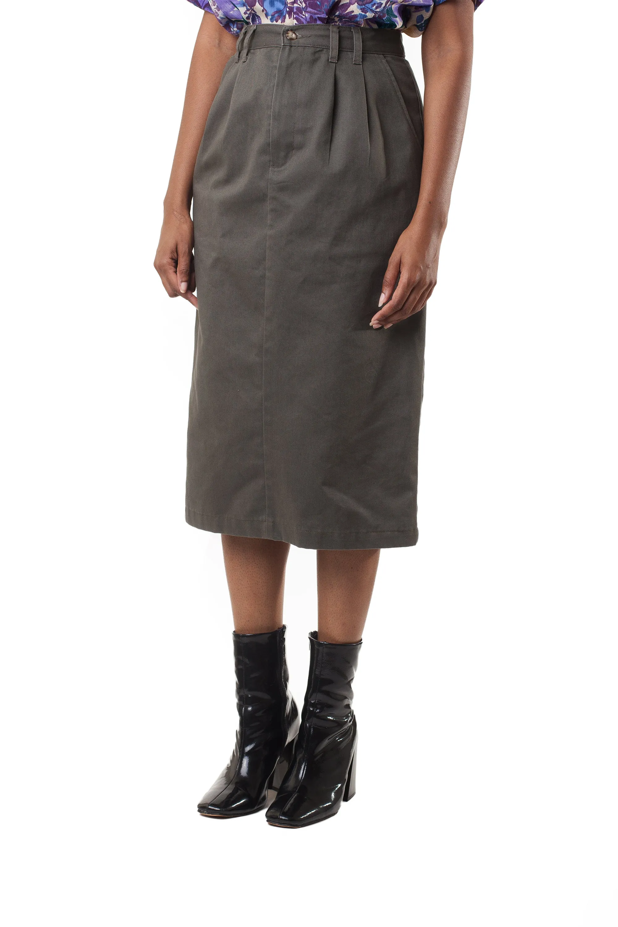 Vintage Olive Green Midi Skirt | S