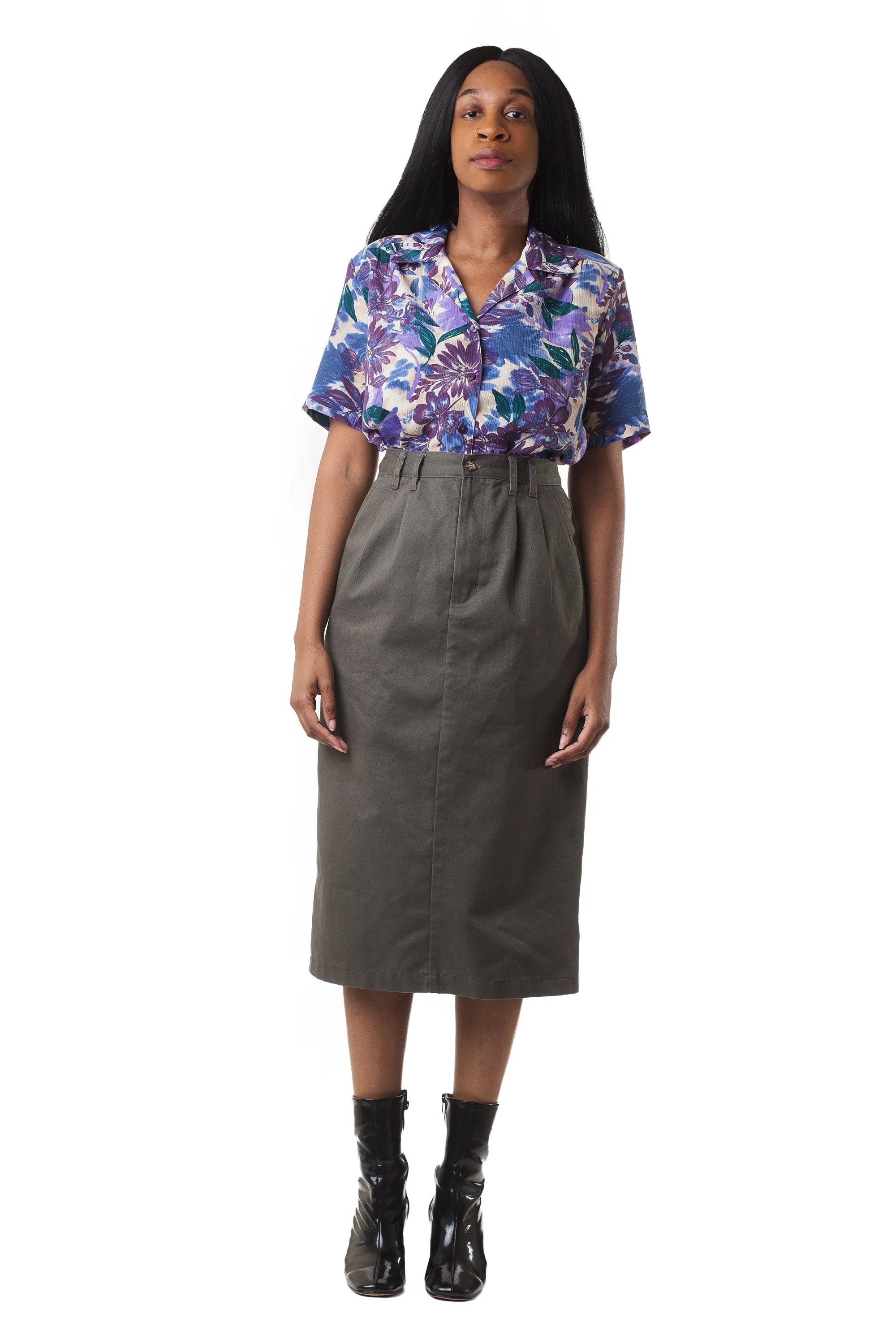 Vintage Olive Green Midi Skirt | S