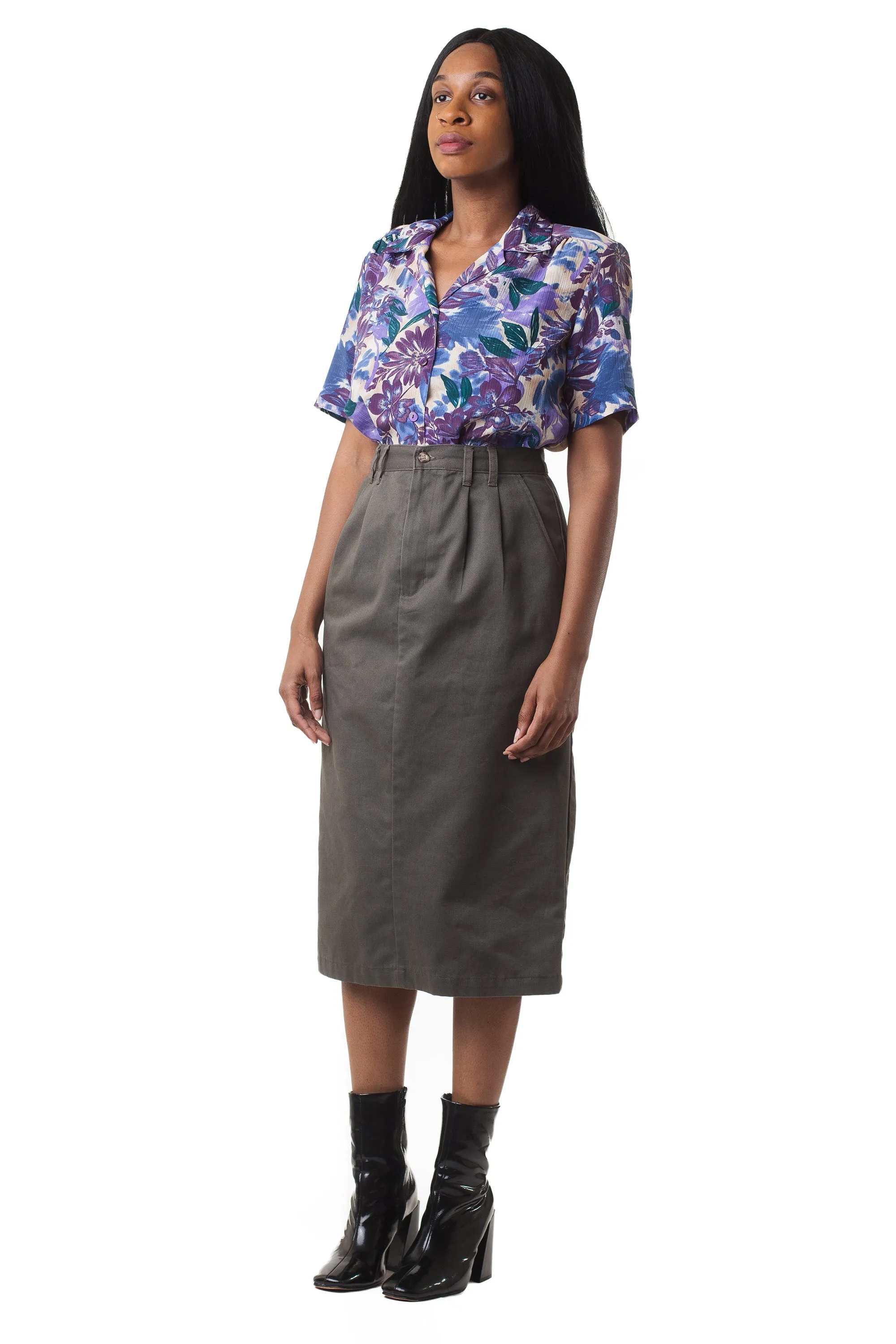 Vintage Olive Green Midi Skirt | S
