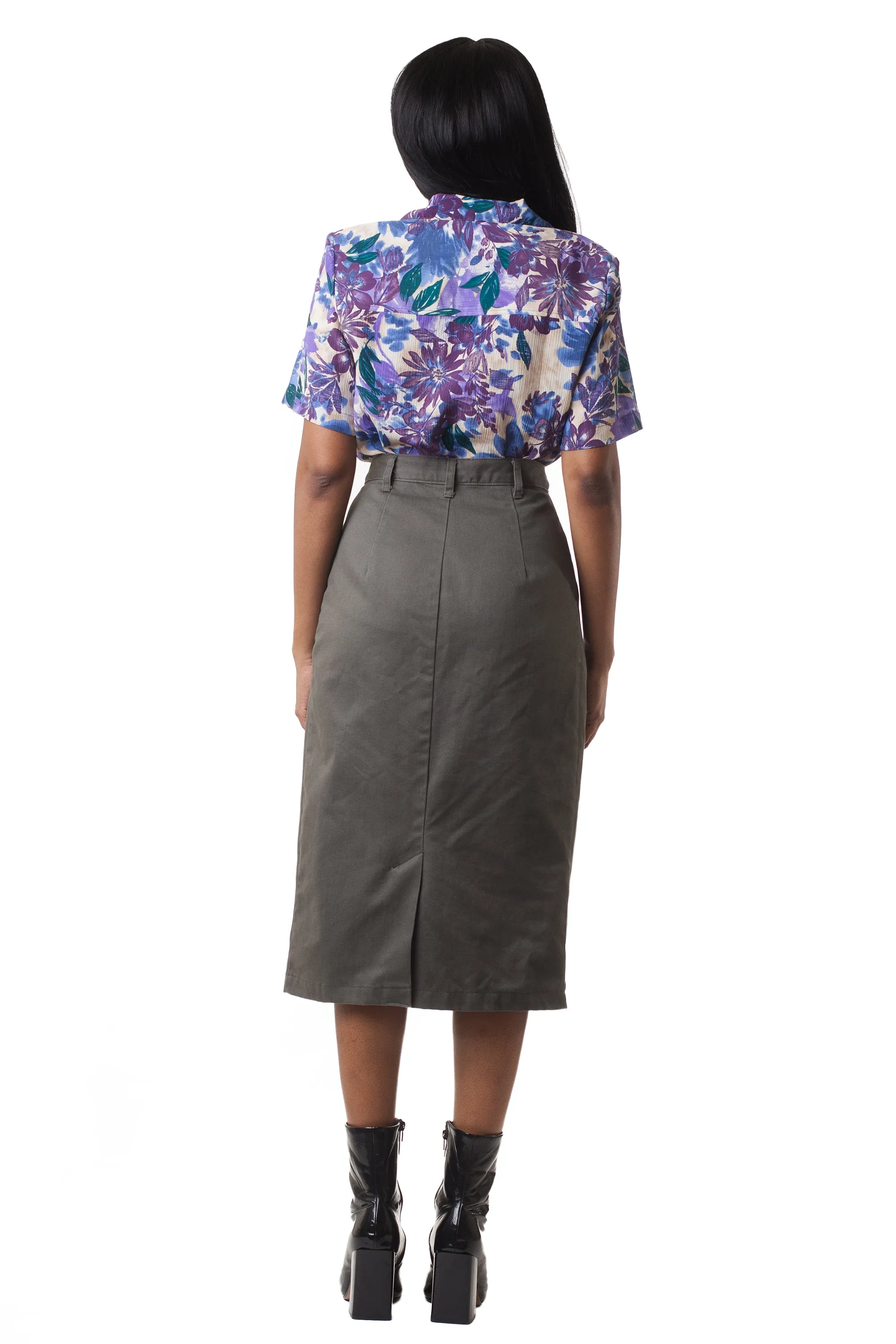 Vintage Olive Green Midi Skirt | S