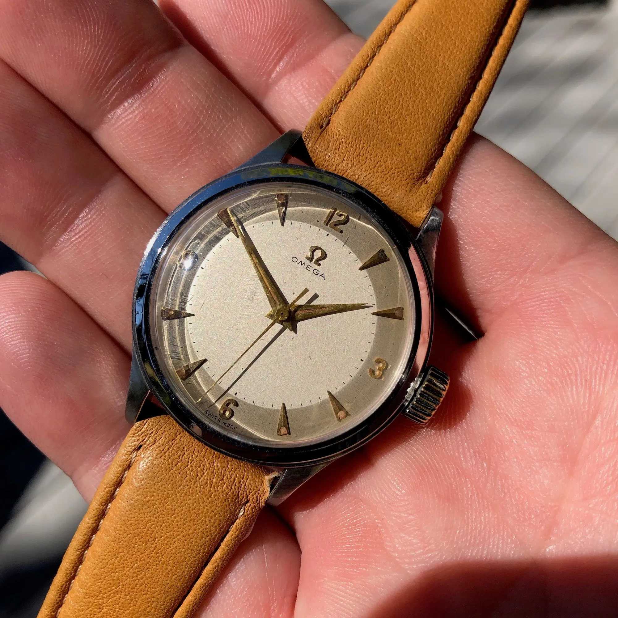 Vintage Omega 2179 Stainless Steel Sector Dial Cal. 30T2 Manual Wristwatch Circa 1940's