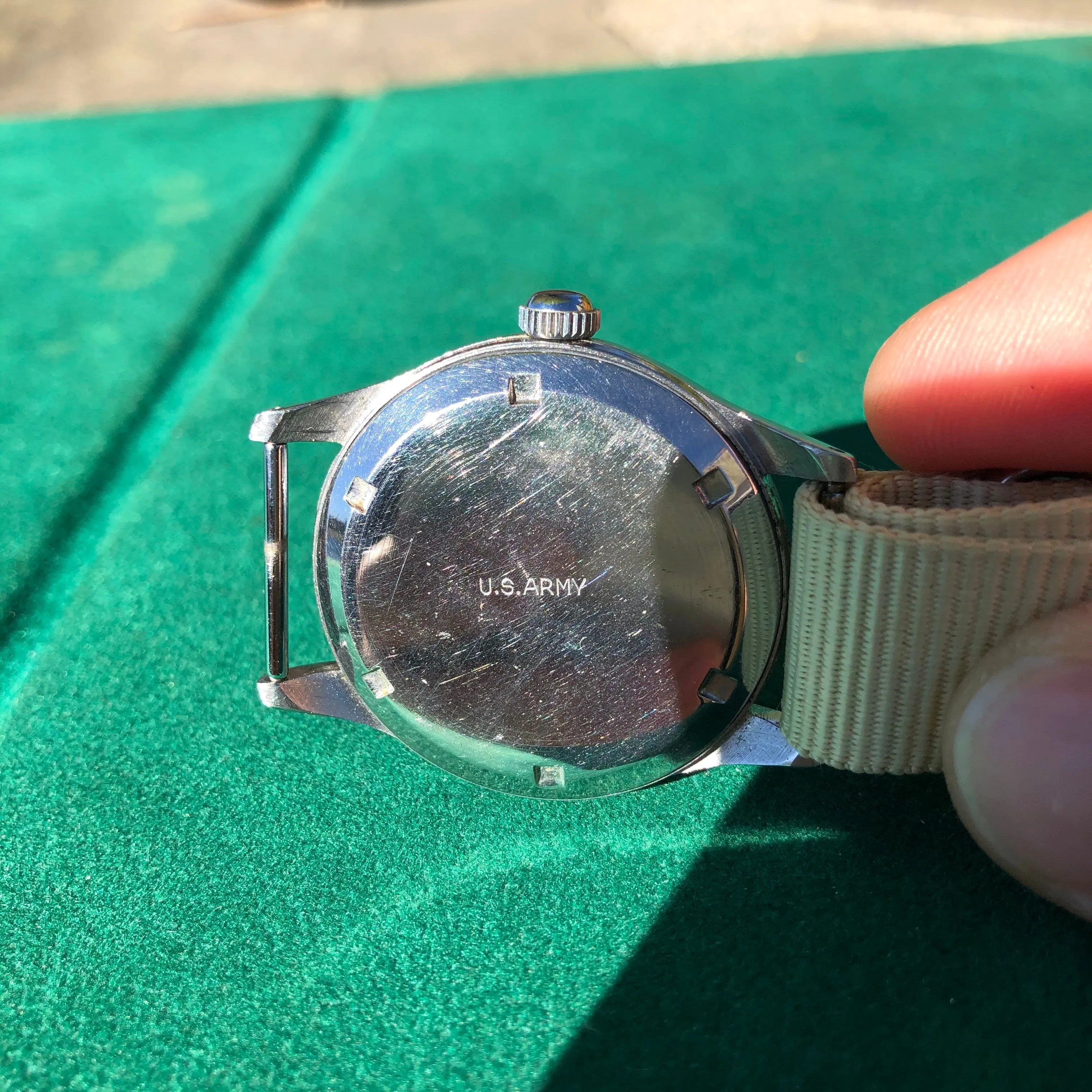 Vintage Omega Steel 2384 WWII US ARMY Tropical Radium Cal. 30T2 Manual Wind Wristwatch Circa 1940s