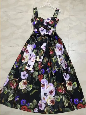 Vintage Print Strap Dress