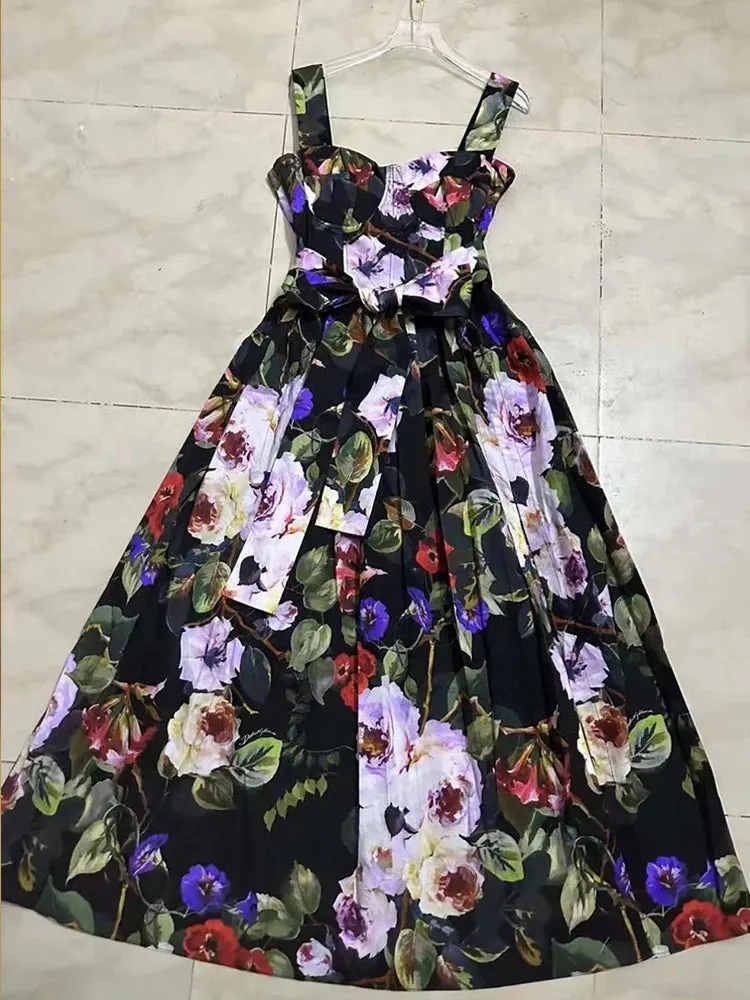 Vintage Print Strap Dress