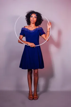 Vintage Purple Off-The-Shoulder Midi Dress | S