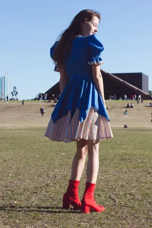 Vintage Rainbow Puff Sleeve Dress | S