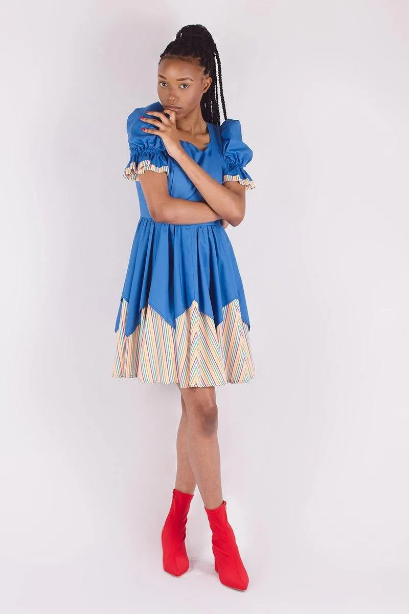 Vintage Rainbow Puff Sleeve Dress | S
