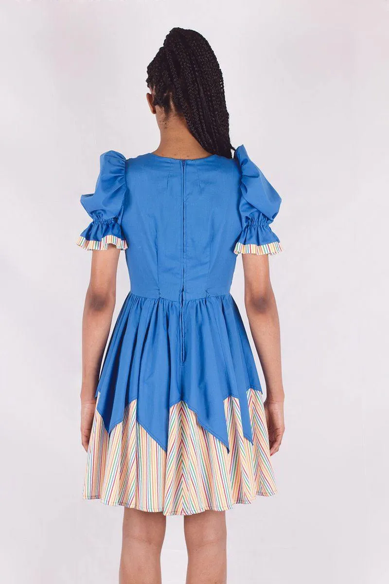 Vintage Rainbow Puff Sleeve Dress | S