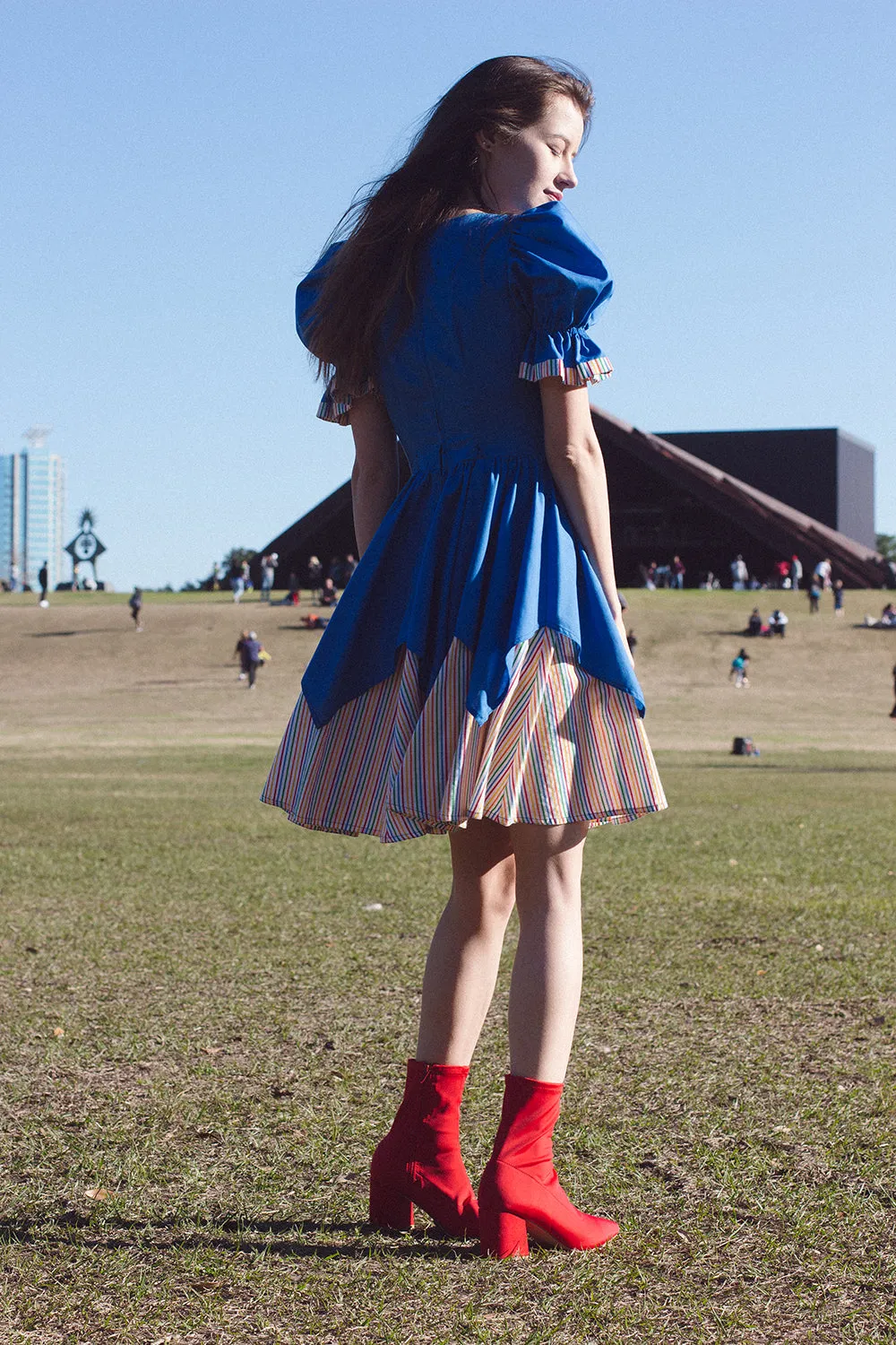 Vintage Rainbow Puff Sleeve Dress | S