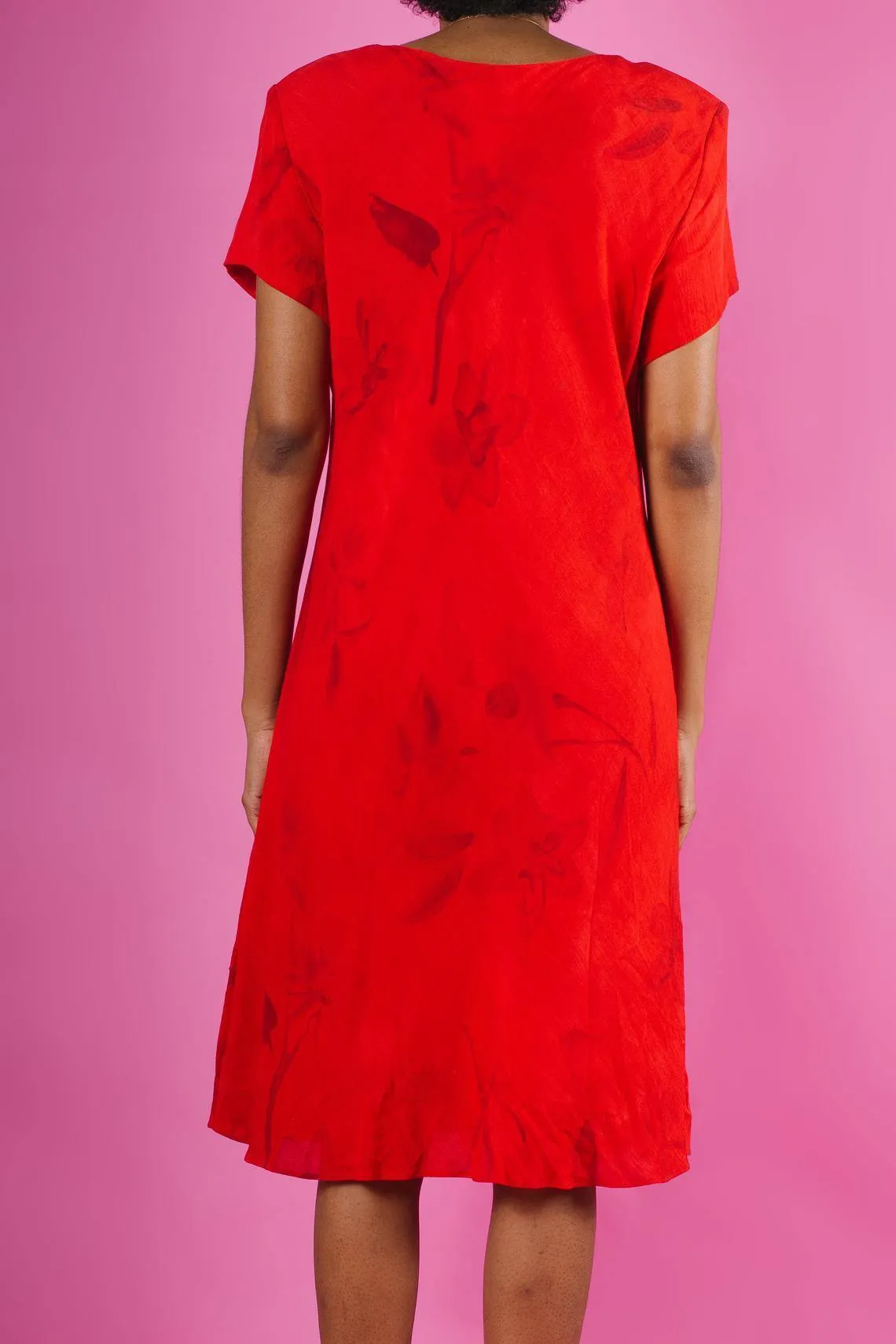 Vintage Red Floral Midi Dress