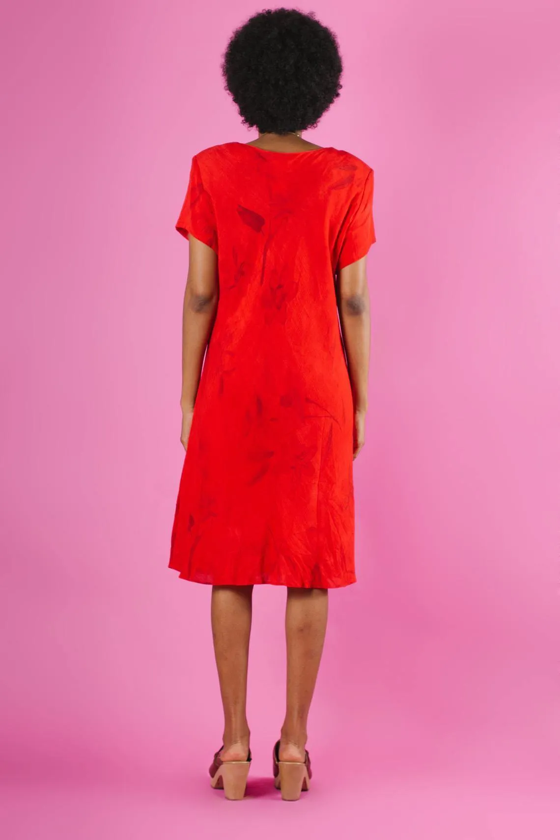 Vintage Red Floral Midi Dress