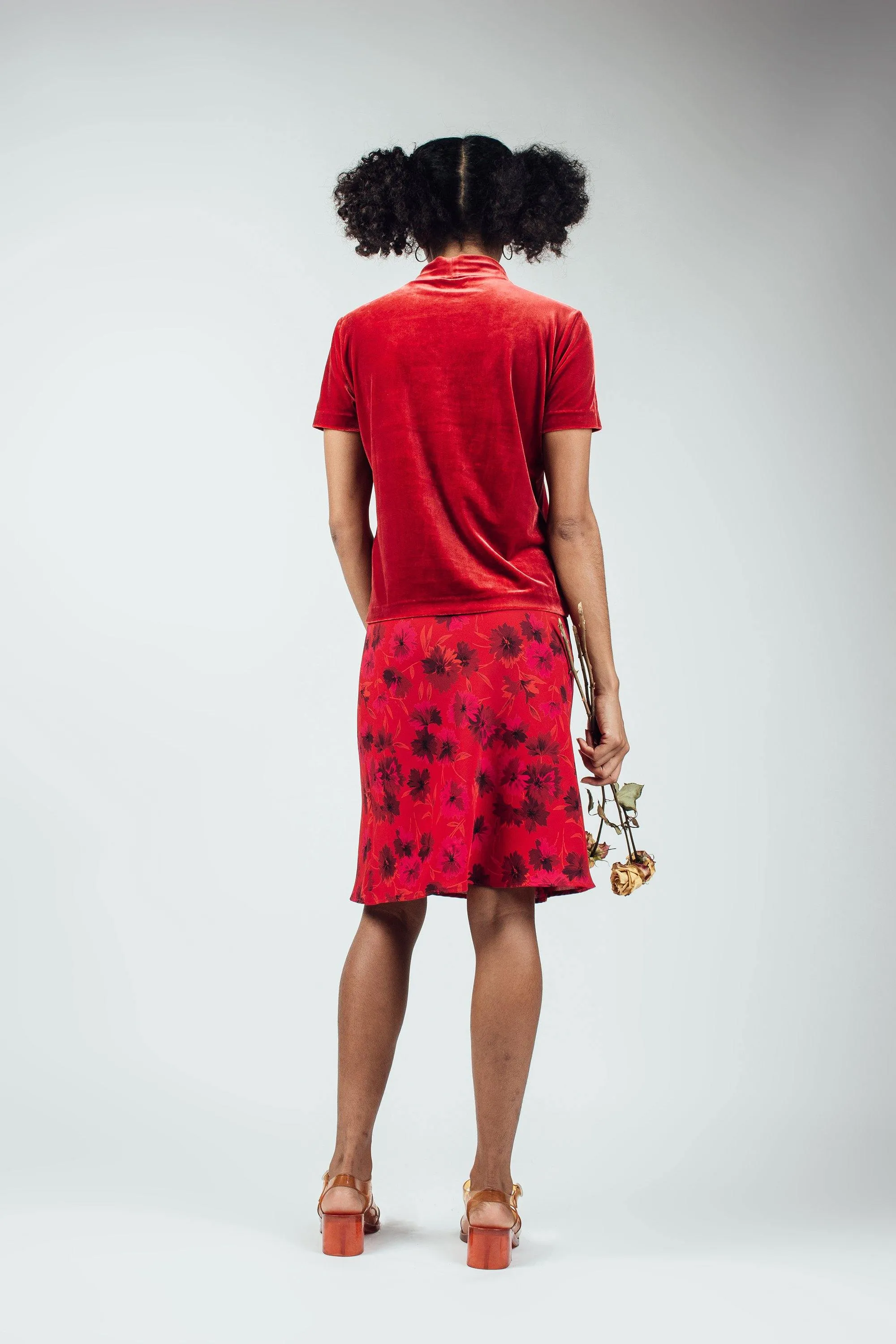 Vintage Red Floral Midi Skirt