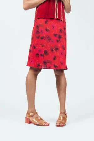 Vintage Red Floral Midi Skirt