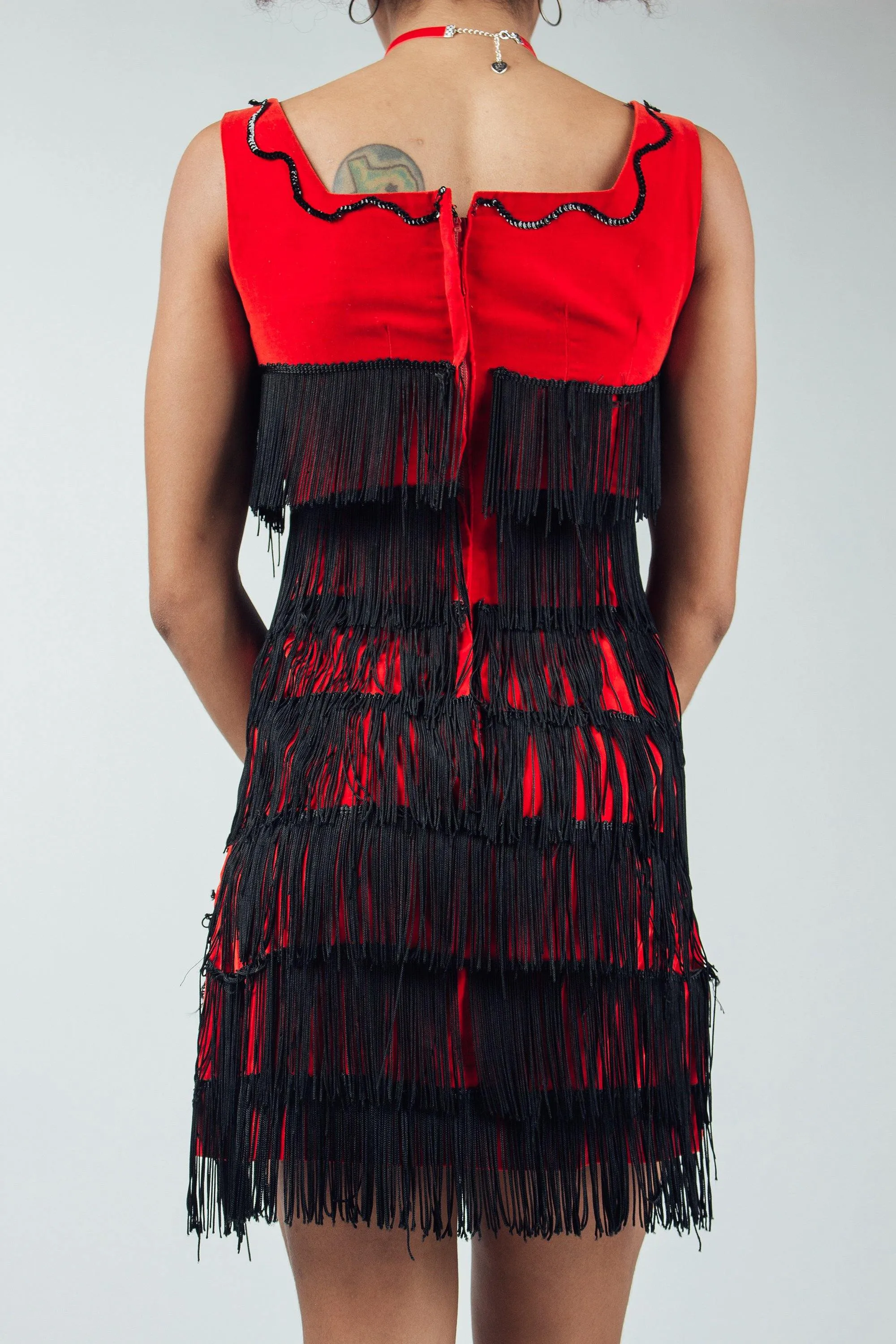 Vintage Red Fringe Mini Dress