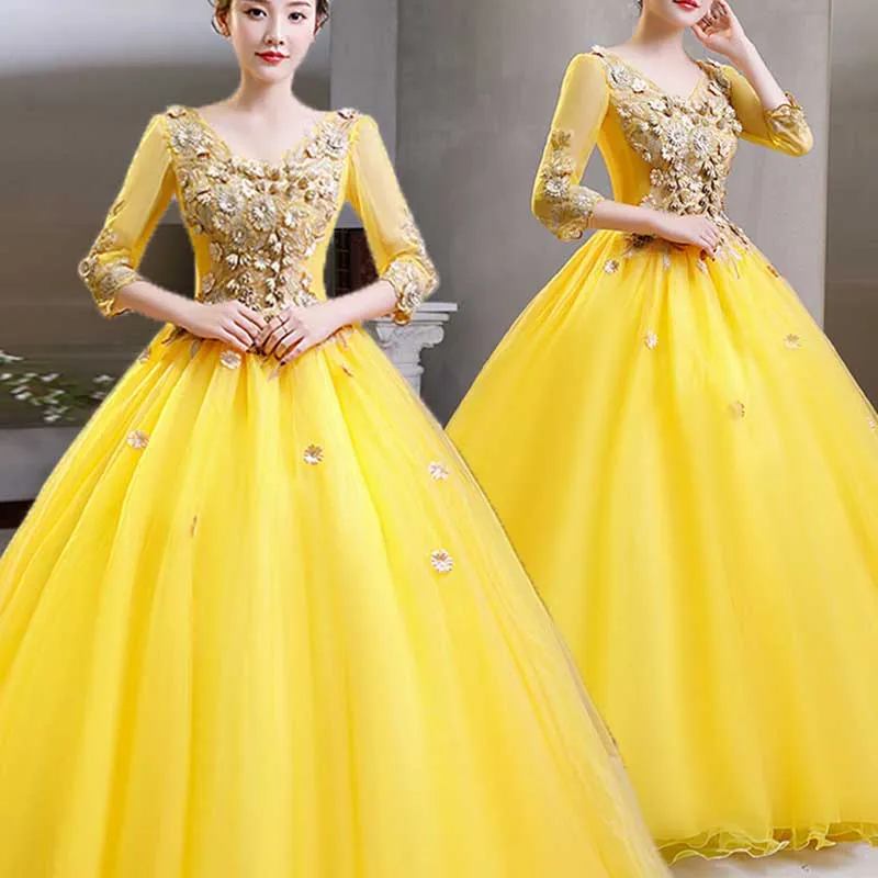 Vintage Retro Sequin Lace Flower Appliques Prom Dress Quinceanera Dress