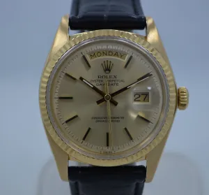 Vintage Rolex 1803 President Day Date 3.6 Mil 1972 18K Yellow Gold Wristwatch