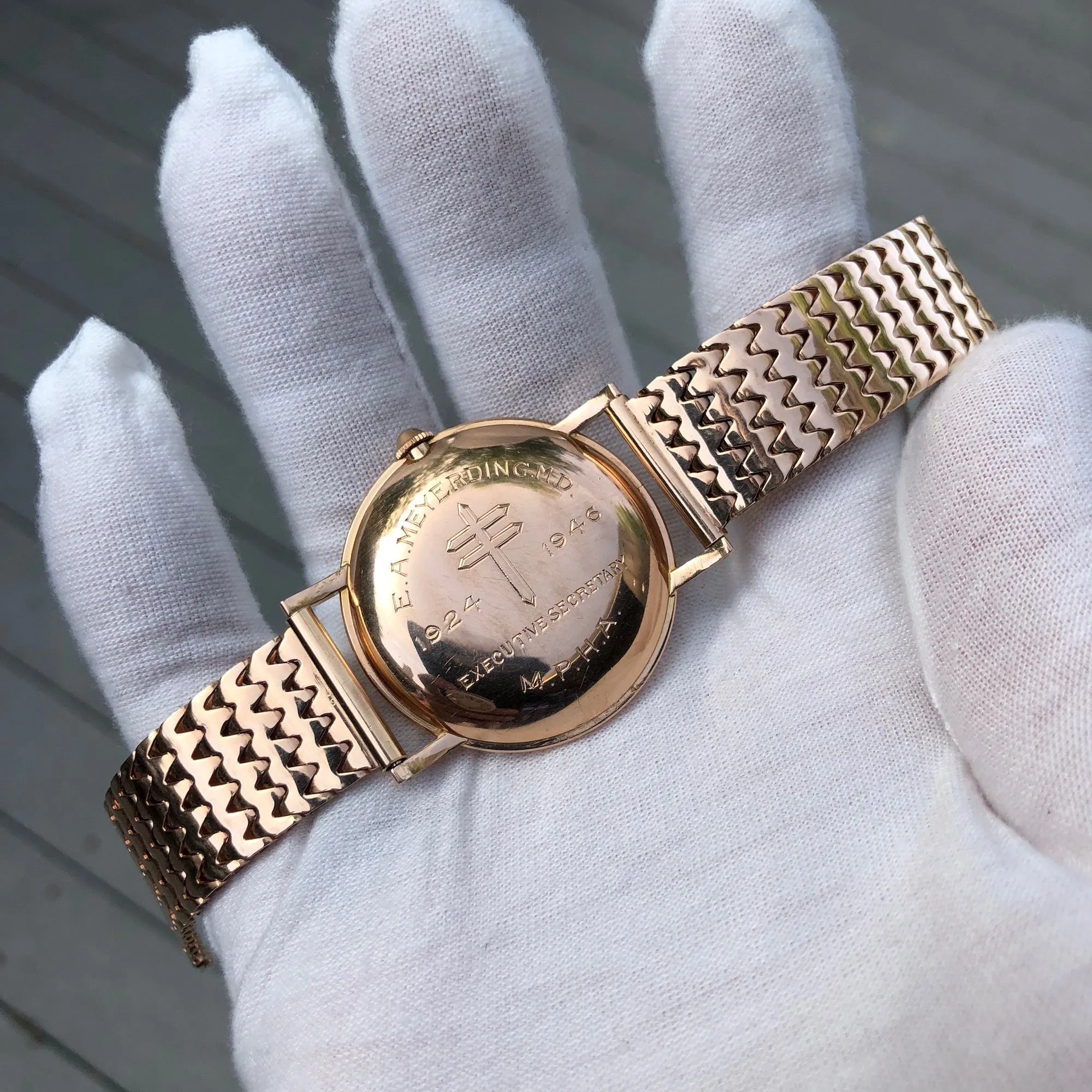 Vintage Rolex 4222 Chronometer 14K Rose Gold Manual 35mm Dress Wristwatch Circa 1955