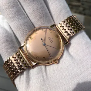 Vintage Rolex 4222 Chronometer 14K Rose Gold Manual 35mm Dress Wristwatch Circa 1955