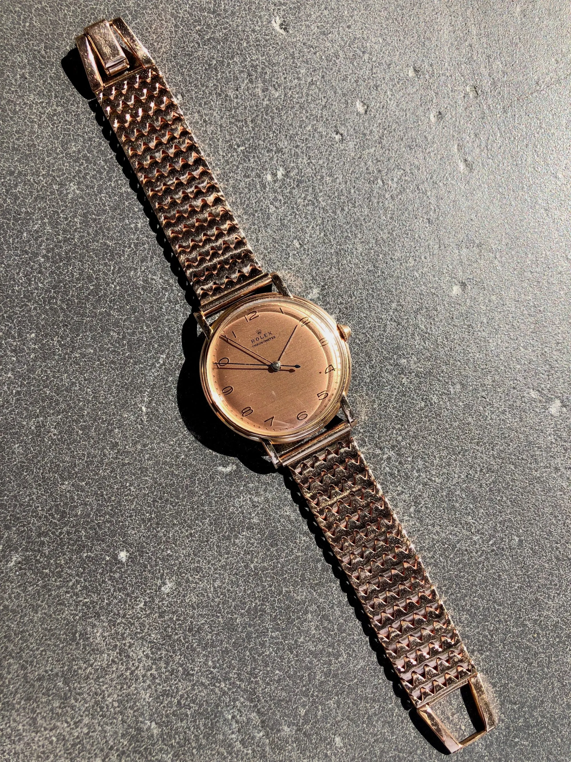 Vintage Rolex 4222 Chronometer 14K Rose Gold Manual 35mm Dress Wristwatch Circa 1955