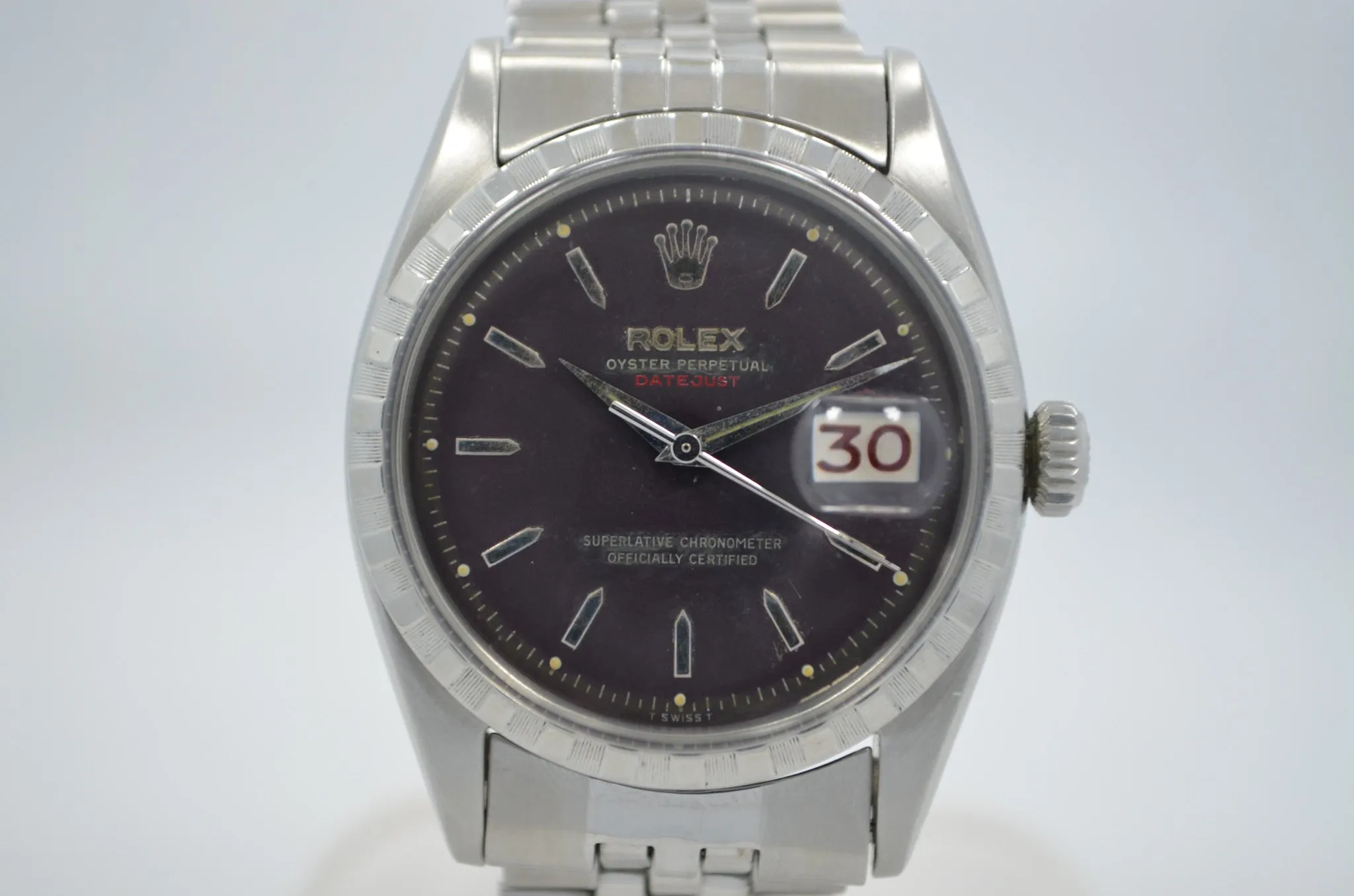 Vintage Rolex 6605 Red DateJust Steel Jubilee Checkerboard Bezel 1958 Wristwatch