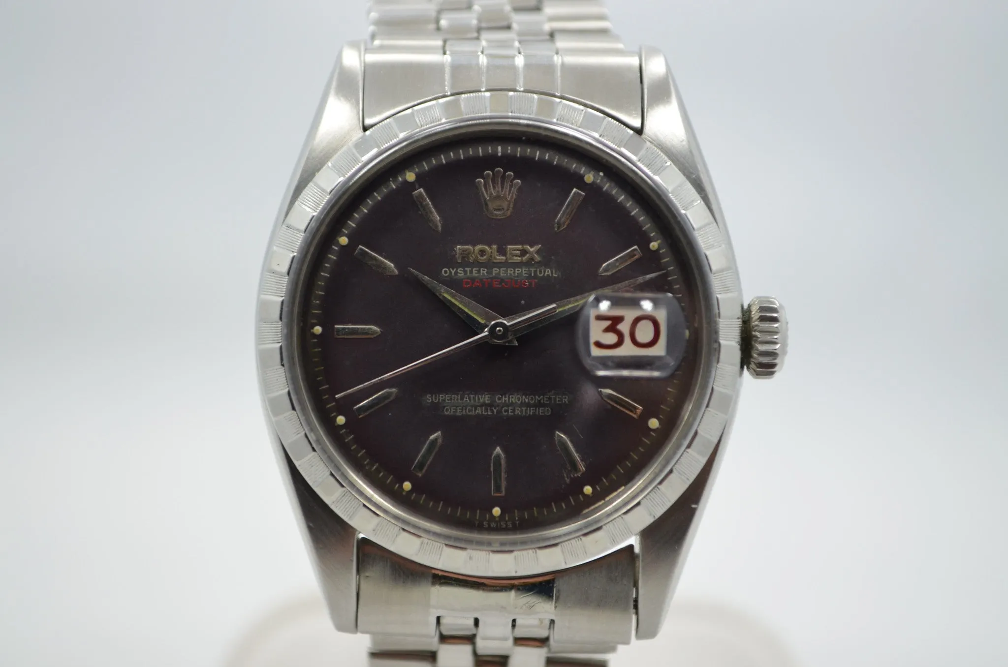 Vintage Rolex 6605 Red DateJust Steel Jubilee Checkerboard Bezel 1958 Wristwatch