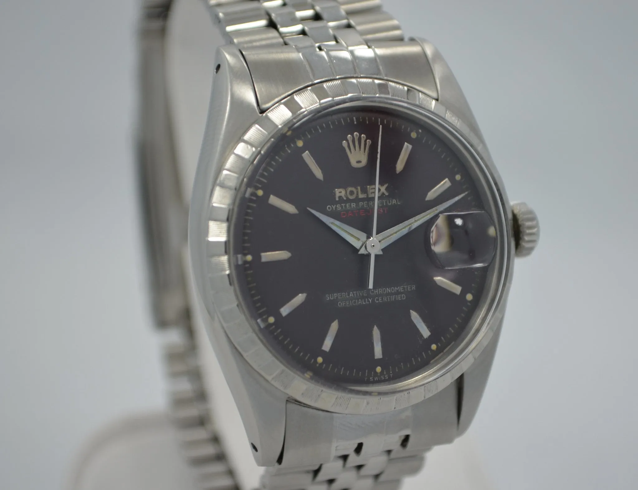 Vintage Rolex 6605 Red DateJust Steel Jubilee Checkerboard Bezel 1958 Wristwatch
