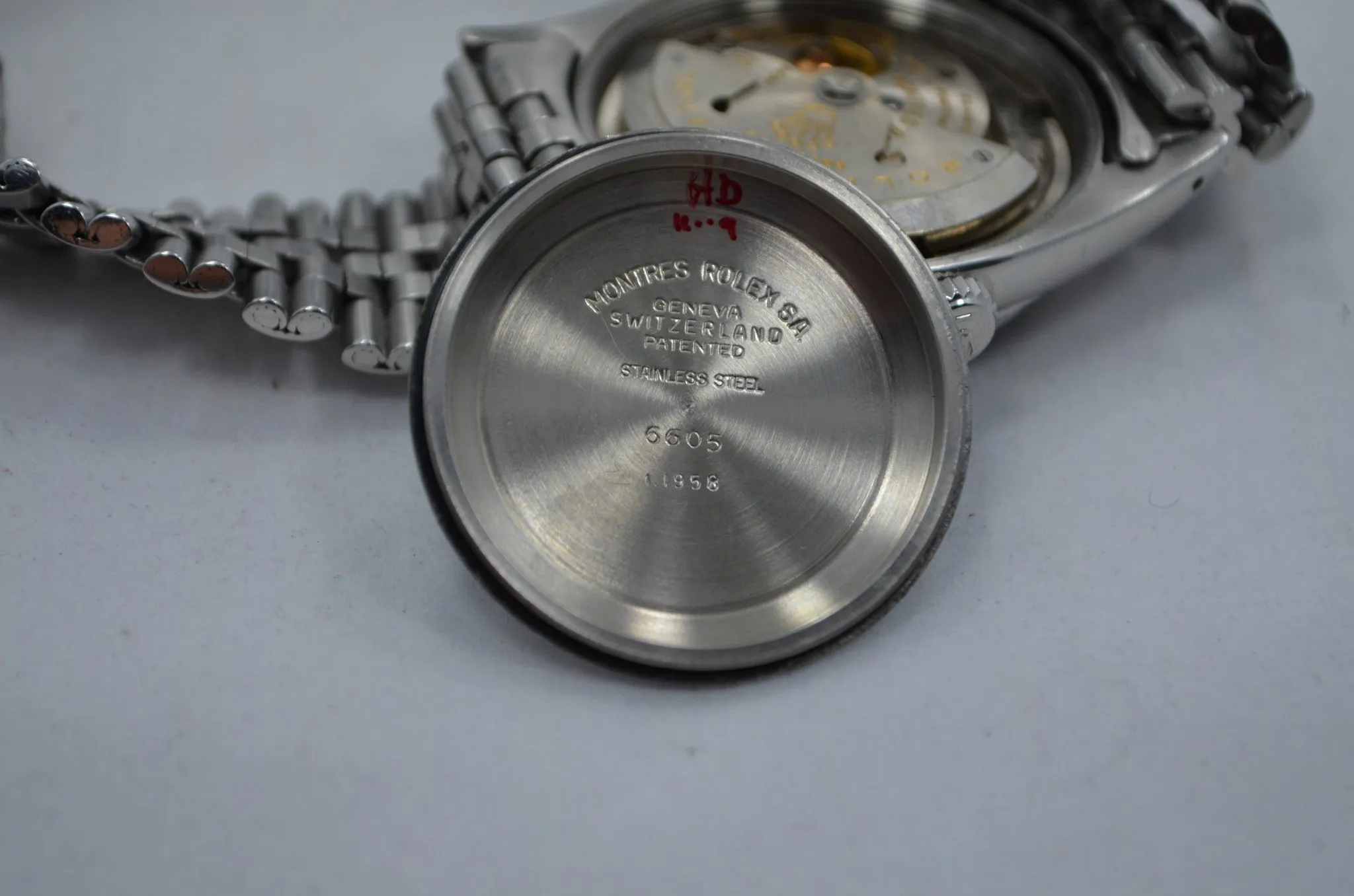 Vintage Rolex 6605 Red DateJust Steel Jubilee Checkerboard Bezel 1958 Wristwatch