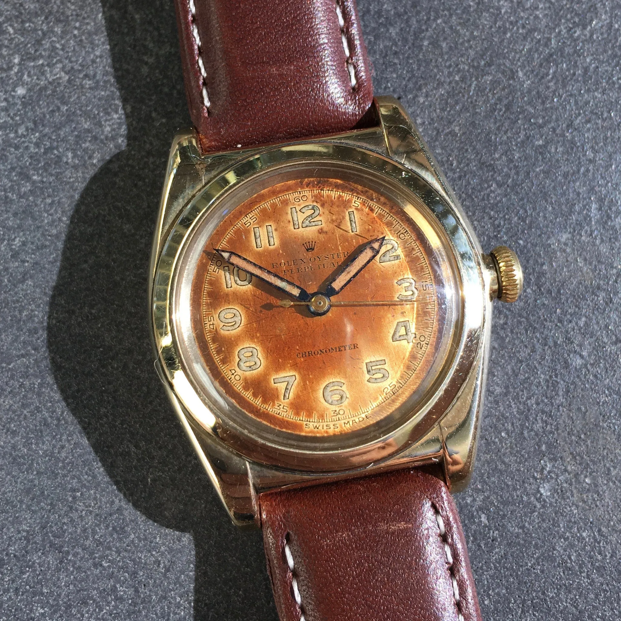 Vintage Rolex Bubbleback 3725 14K Solid Gold Steel TROPICAL Automatic Watch