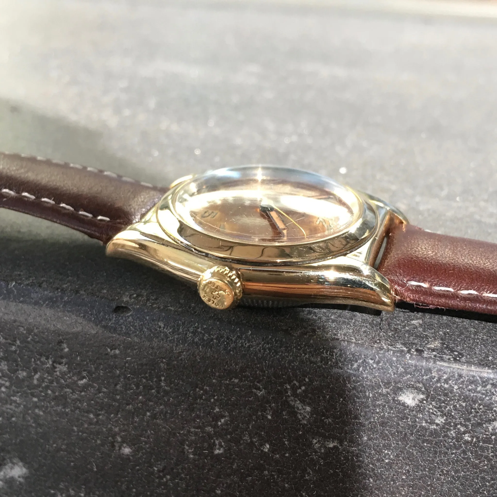 Vintage Rolex Bubbleback 3725 14K Solid Gold Steel TROPICAL Automatic Watch