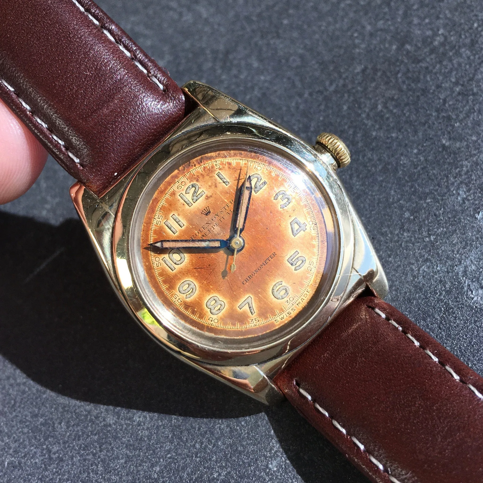 Vintage Rolex Bubbleback 3725 14K Solid Gold Steel TROPICAL Automatic Watch