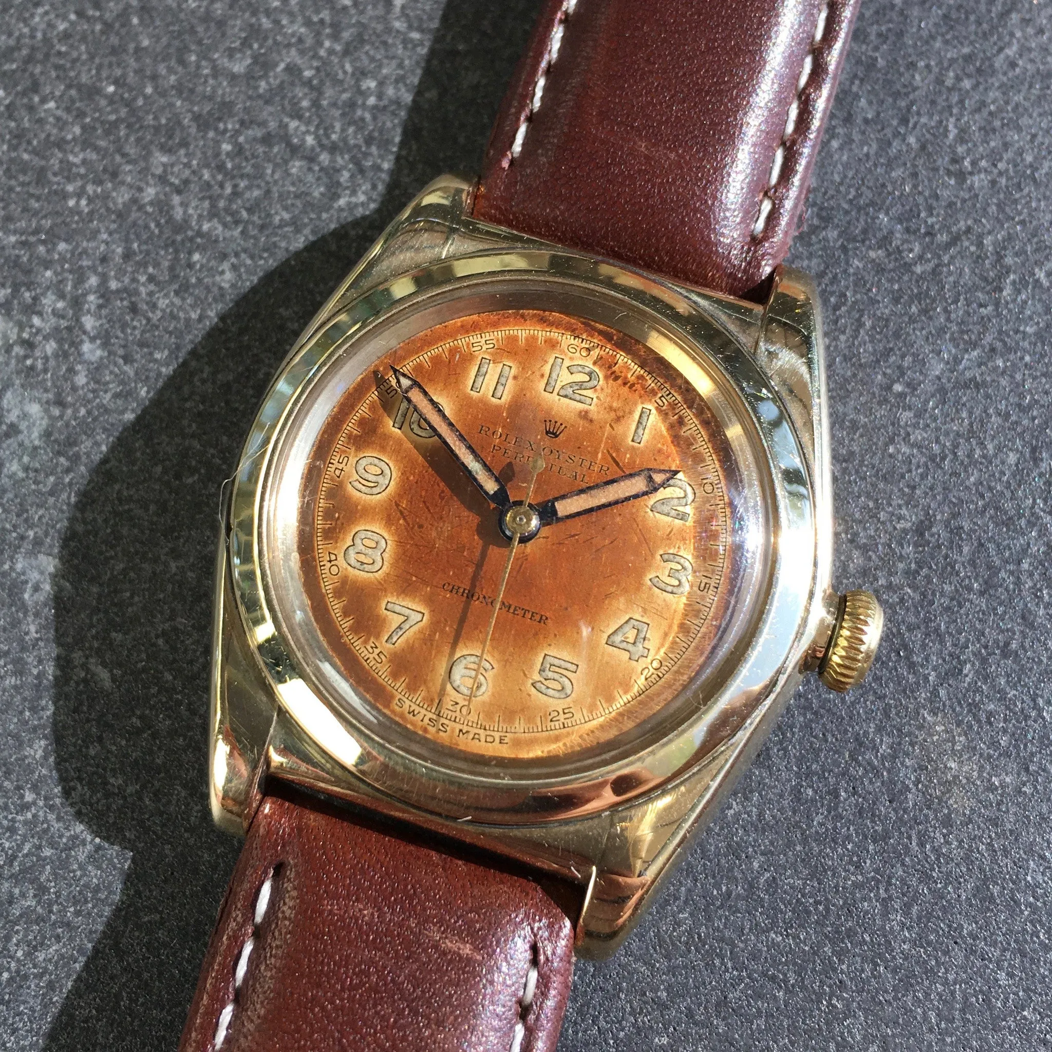 Vintage Rolex Bubbleback 3725 14K Solid Gold Steel TROPICAL Automatic Watch