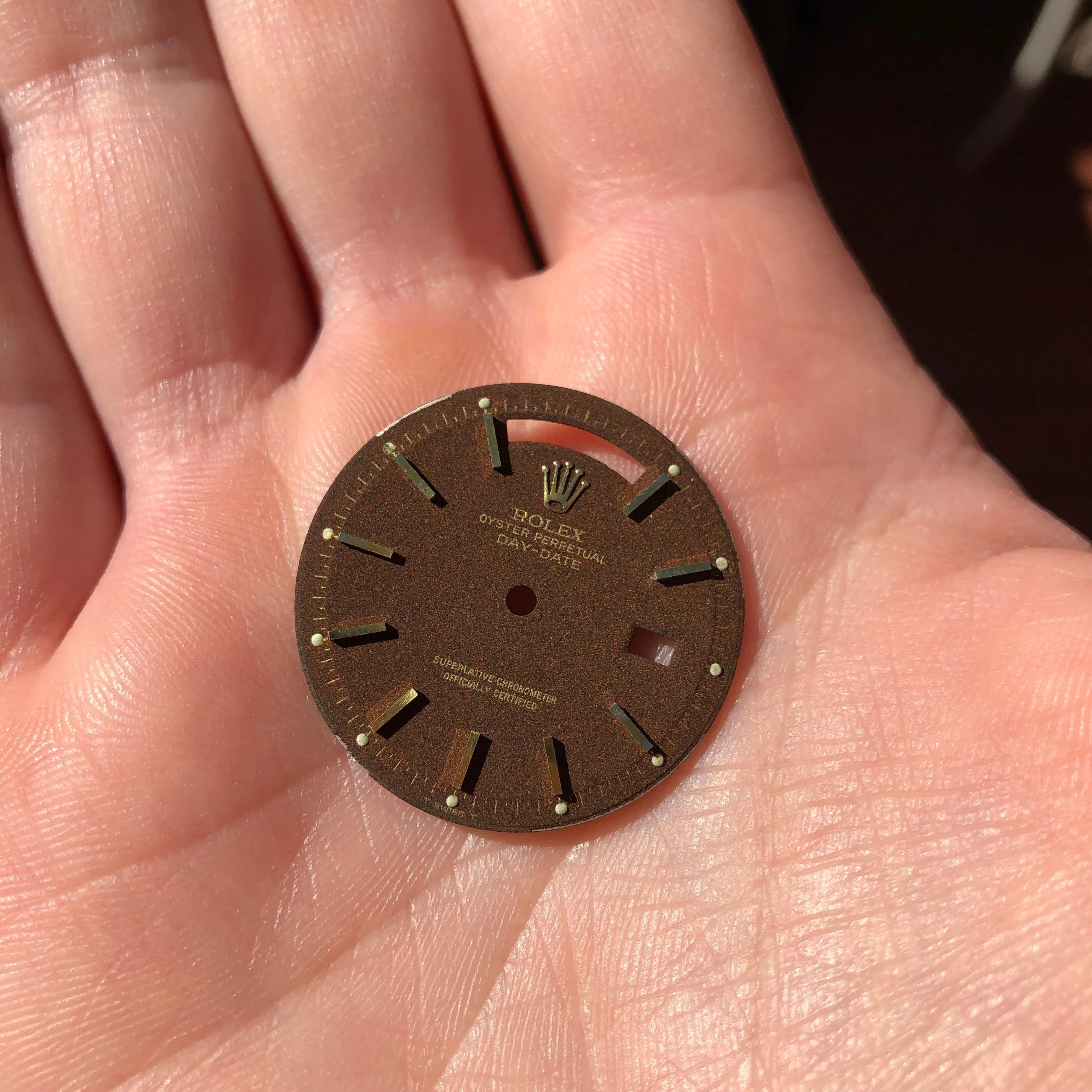 Vintage Rolex Confetti Brown Dial President 1803 Day Date Yellow Gold Original Tropical Dial