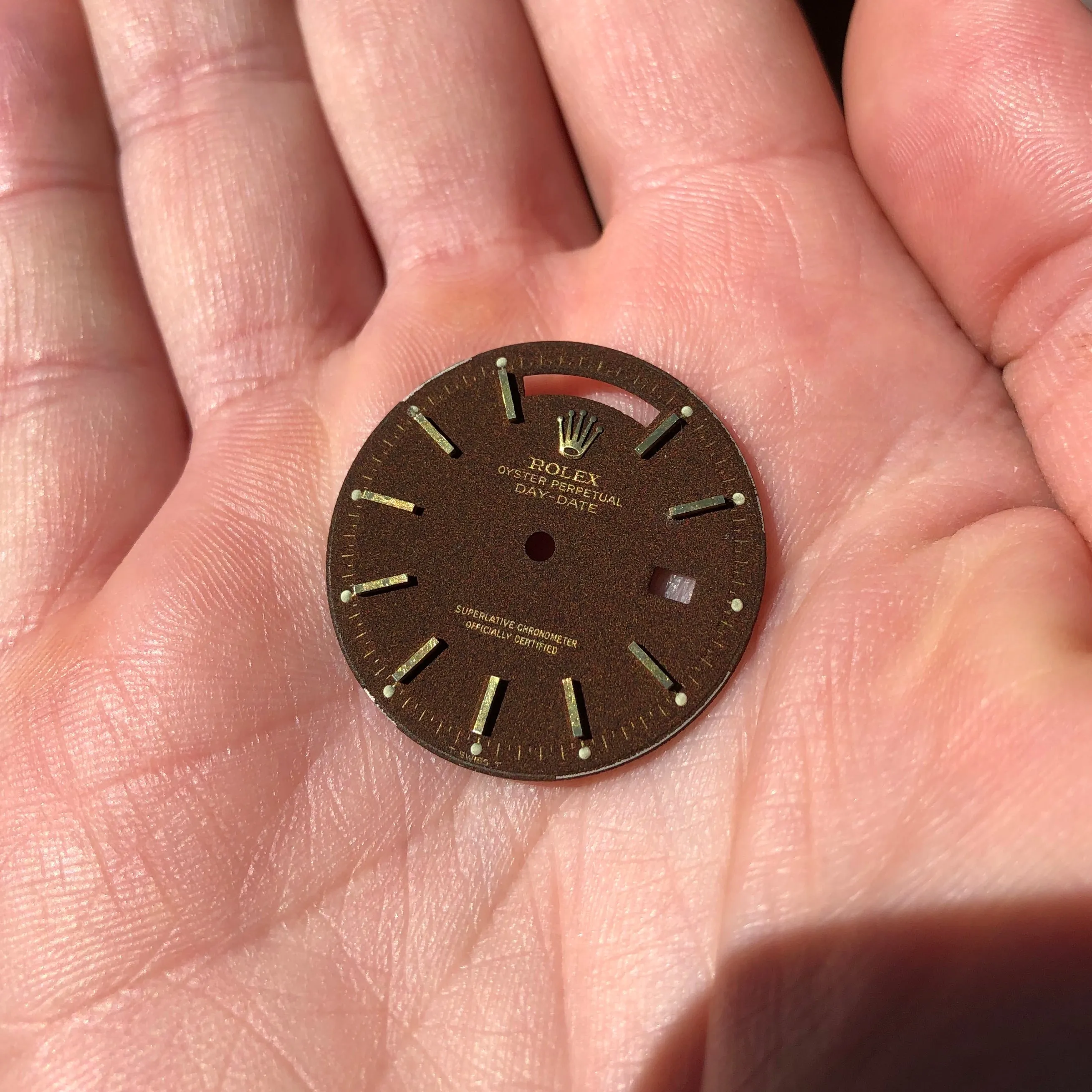 Vintage Rolex Confetti Brown Dial President 1803 Day Date Yellow Gold Original Tropical Dial