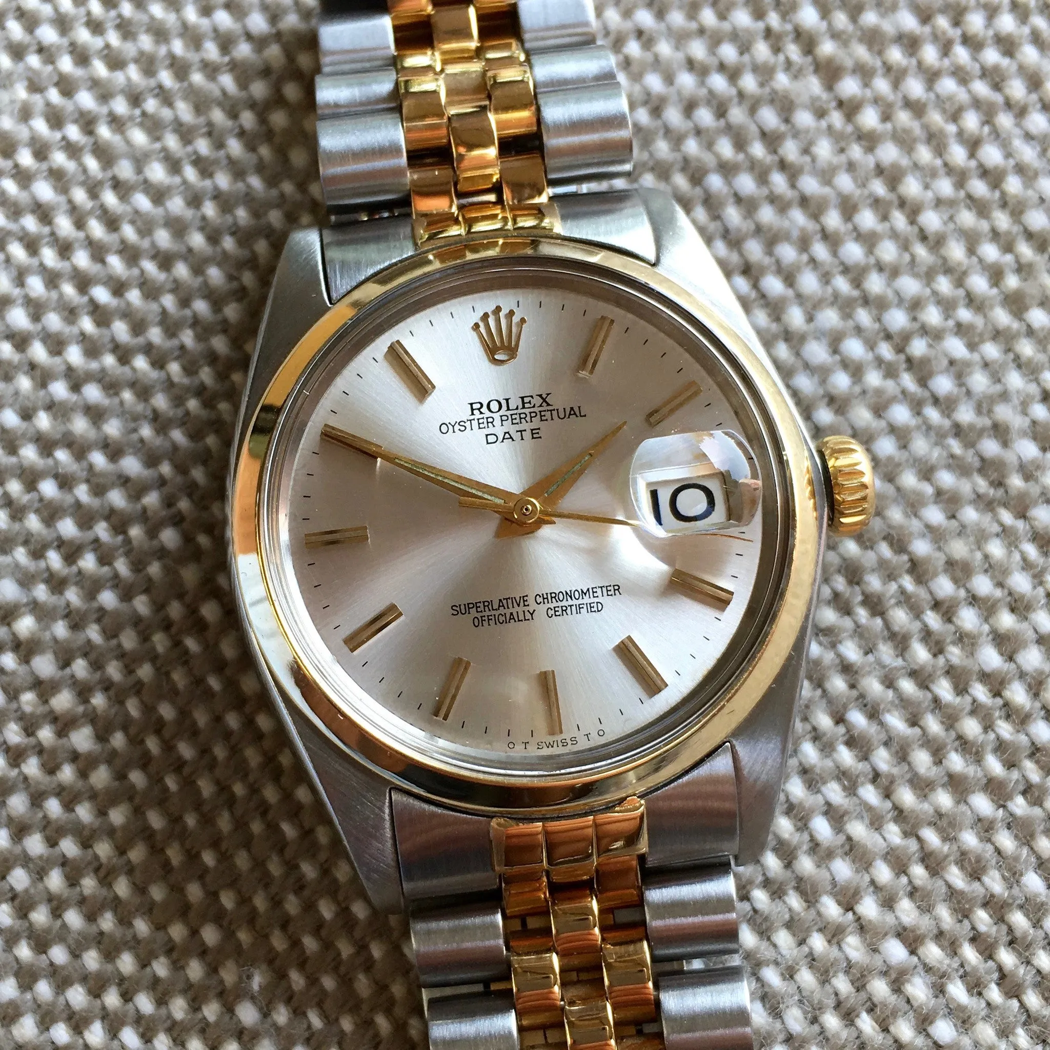Vintage Rolex Date 1500 Two Tone Steel 18K Jubilee Cal. 1560 1964 Silver Stick Watch