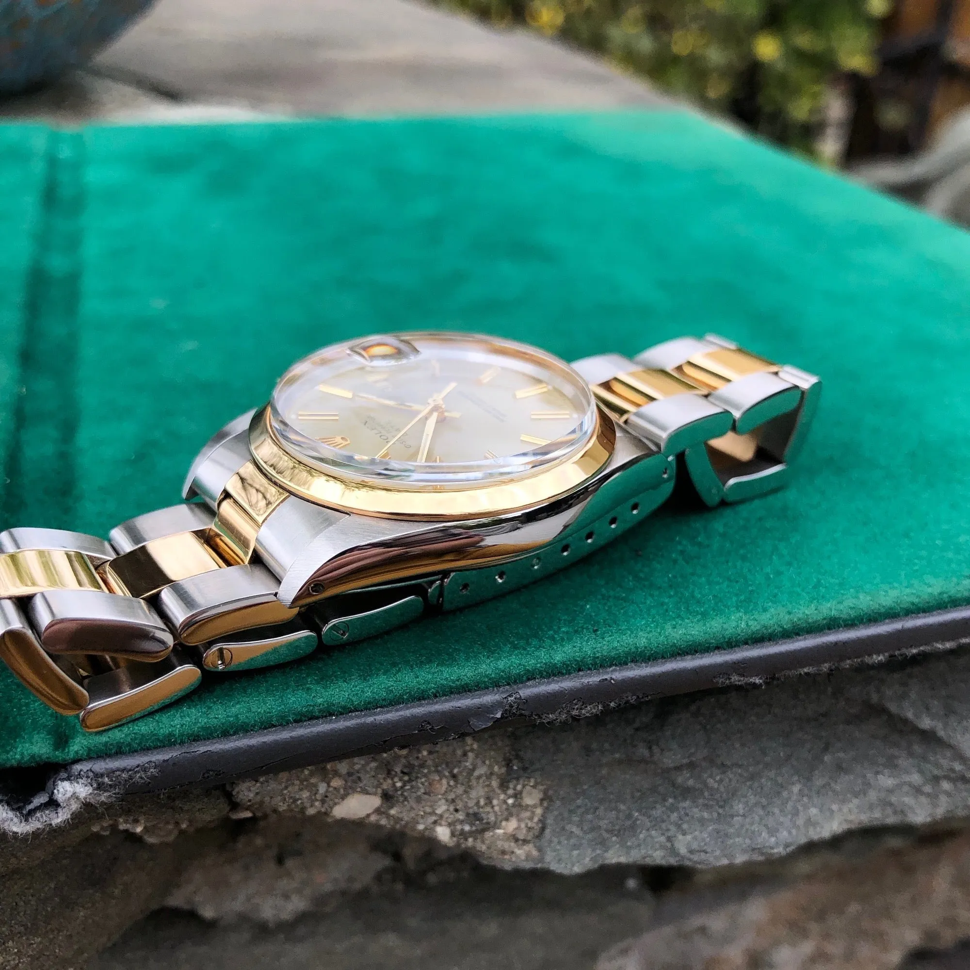 Vintage Rolex Date 15003 Two Tone Oyster Champagne Stick Automatic Wristwatch Circa 1987