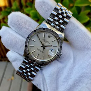 Vintage Rolex Date 15010 Steel Jubilee Cal. 3035 Engine Turn Wristwatch Circa 1985