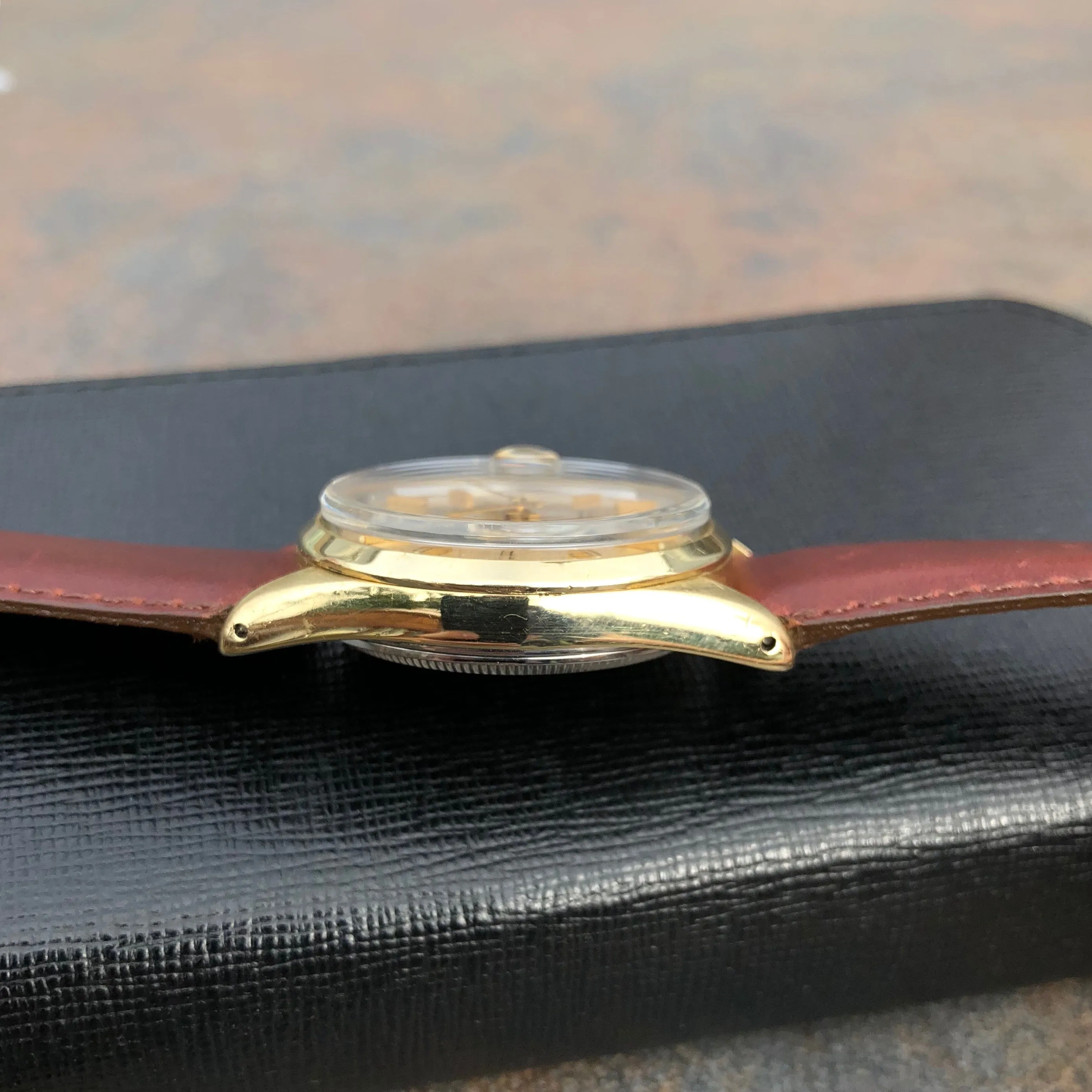 Vintage Rolex Date 1550 14K Gold Capped Steel Oyster Perpetual Cal 1570 Wristwatch Circa 1970
