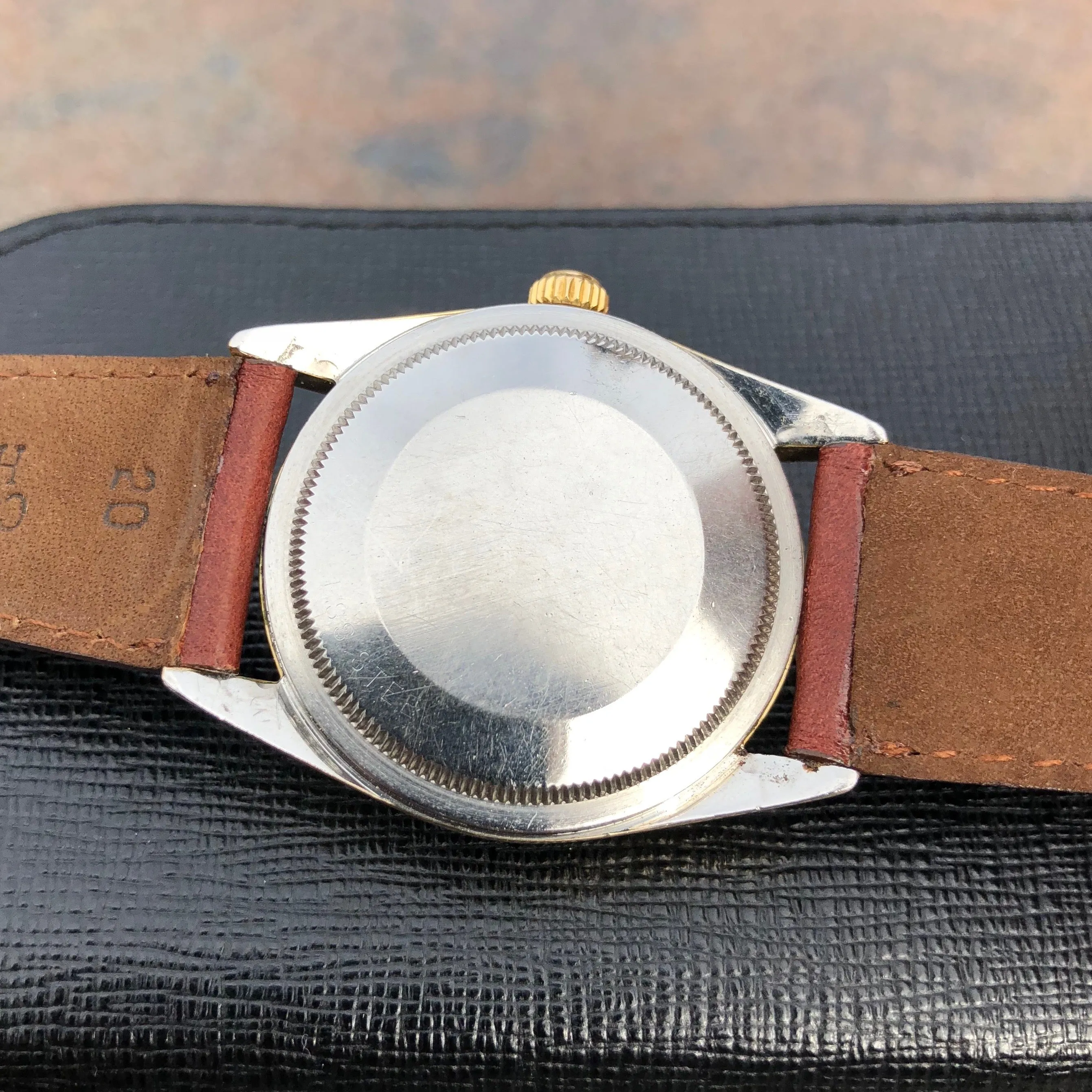 Vintage Rolex Date 1550 14K Gold Capped Steel Oyster Perpetual Cal 1570 Wristwatch Circa 1970