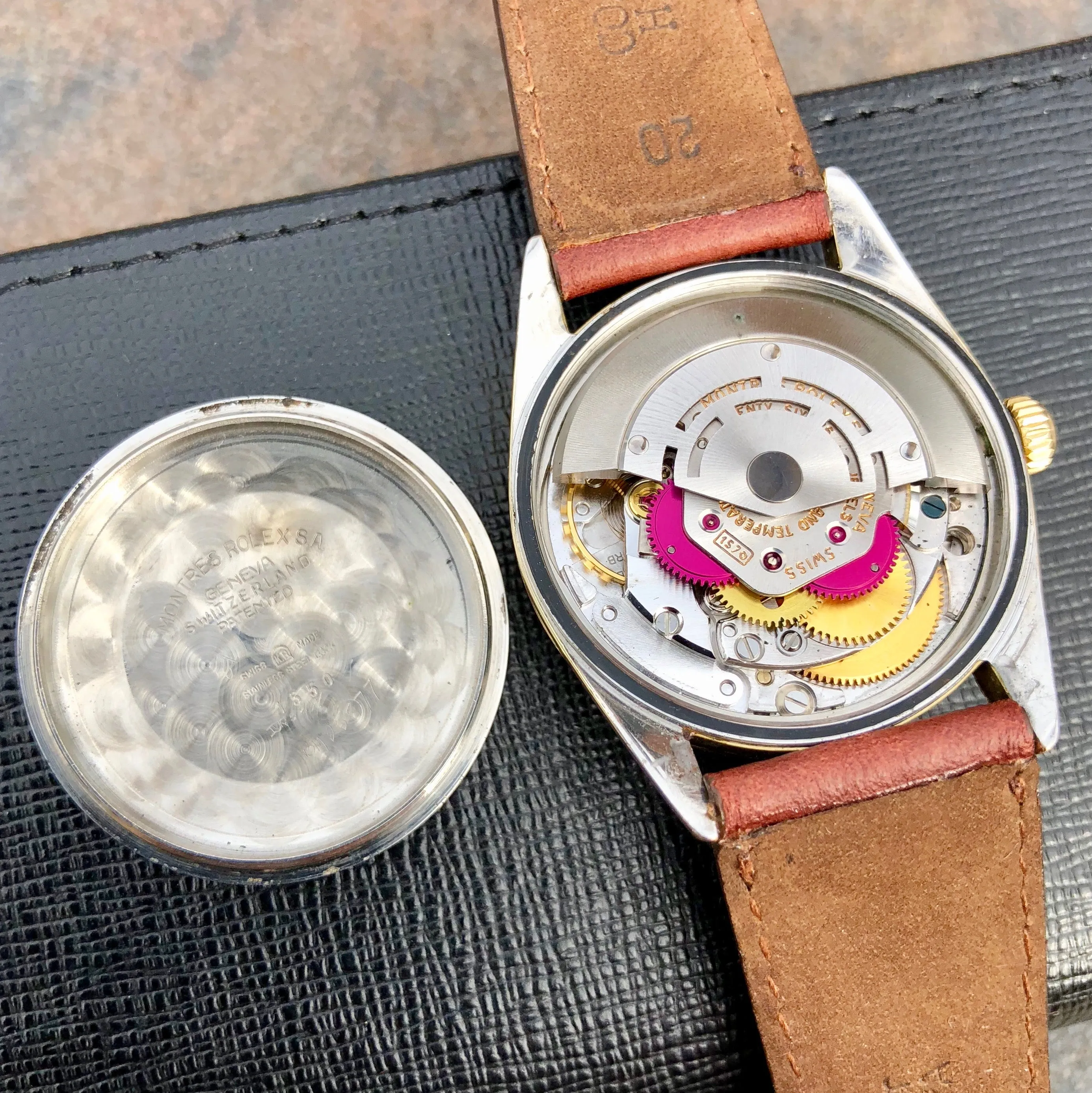 Vintage Rolex Date 1550 14K Gold Capped Steel Oyster Perpetual Cal 1570 Wristwatch Circa 1970