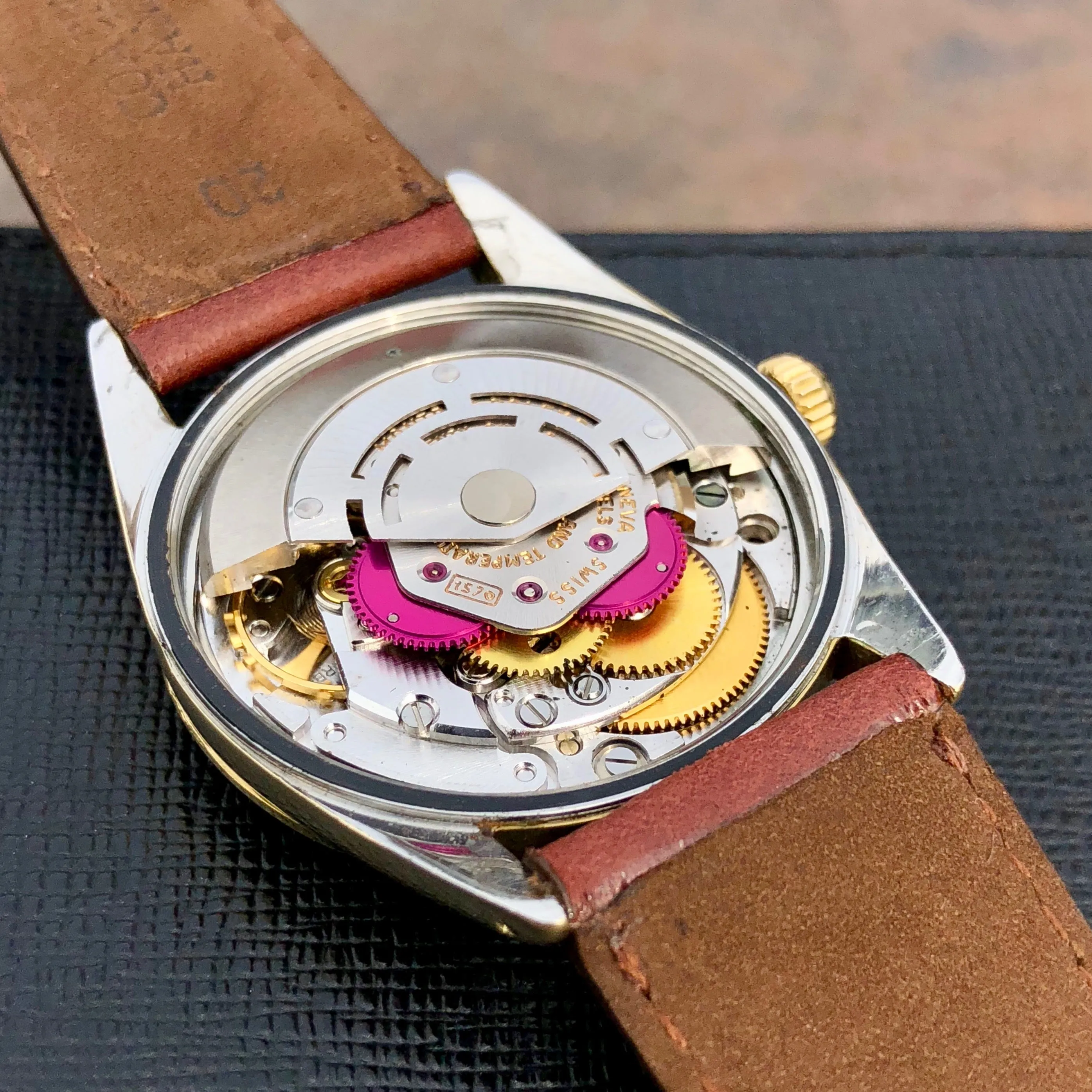Vintage Rolex Date 1550 14K Gold Capped Steel Oyster Perpetual Cal 1570 Wristwatch Circa 1970