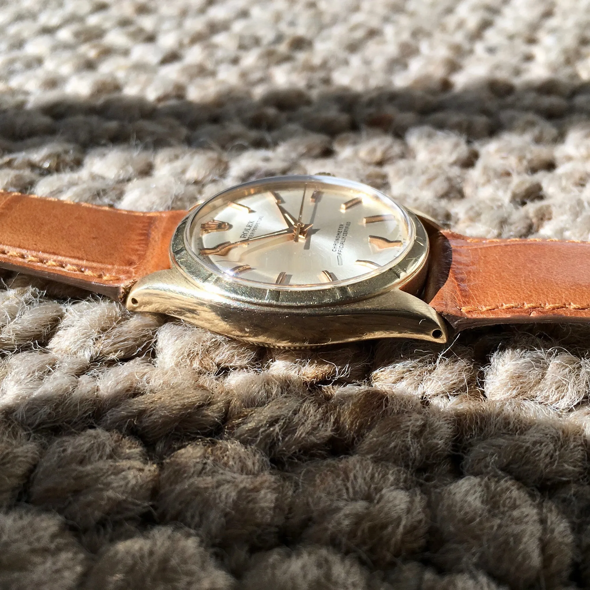 Vintage Rolex Oyster Perpetual 6085 14K Yellow Gold Silver 1954 Wristwatch