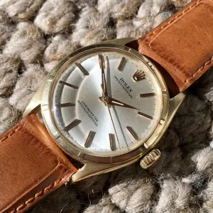 Vintage Rolex Oyster Perpetual 6085 14K Yellow Gold Silver 1954 Wristwatch