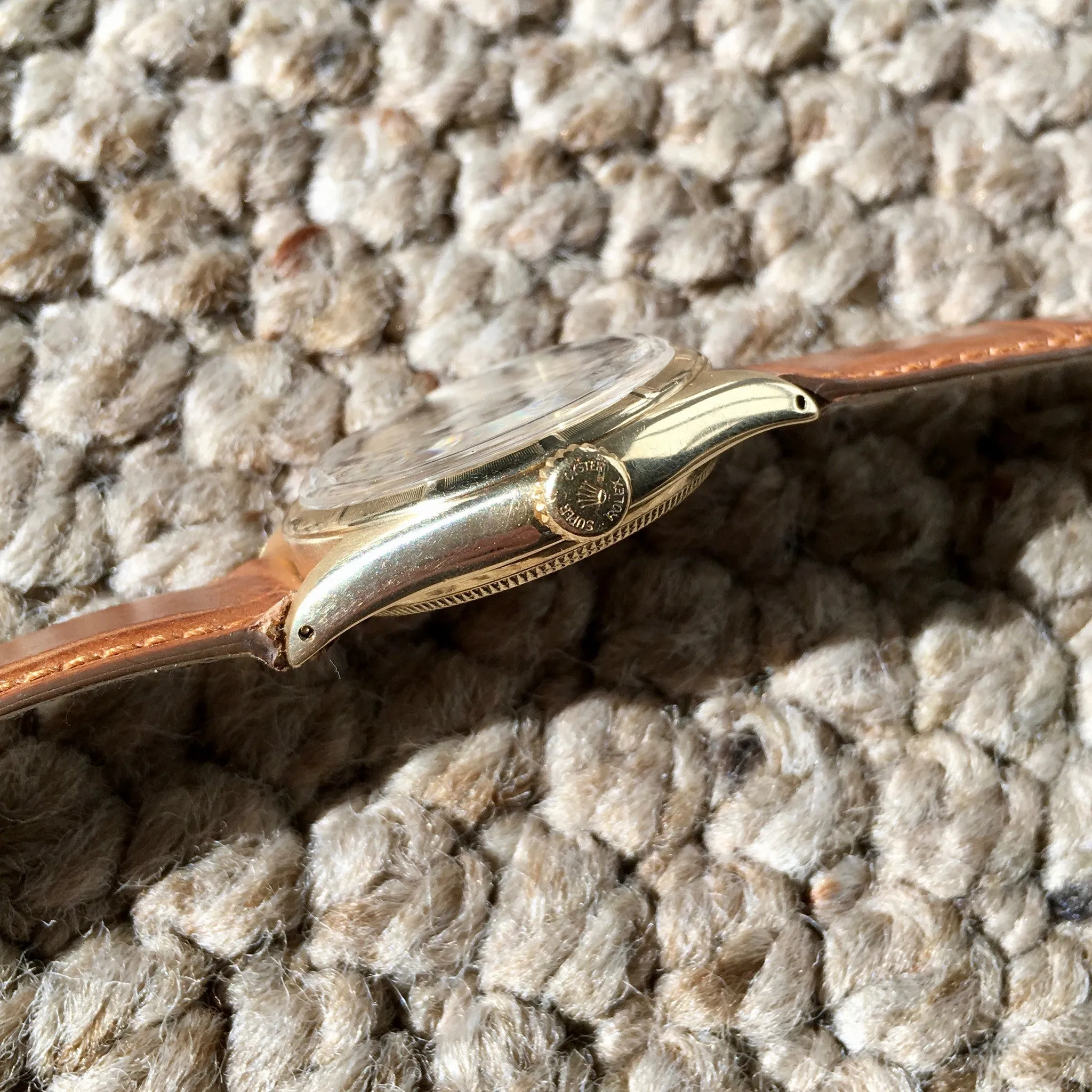 Vintage Rolex Oyster Perpetual 6085 14K Yellow Gold Silver 1954 Wristwatch