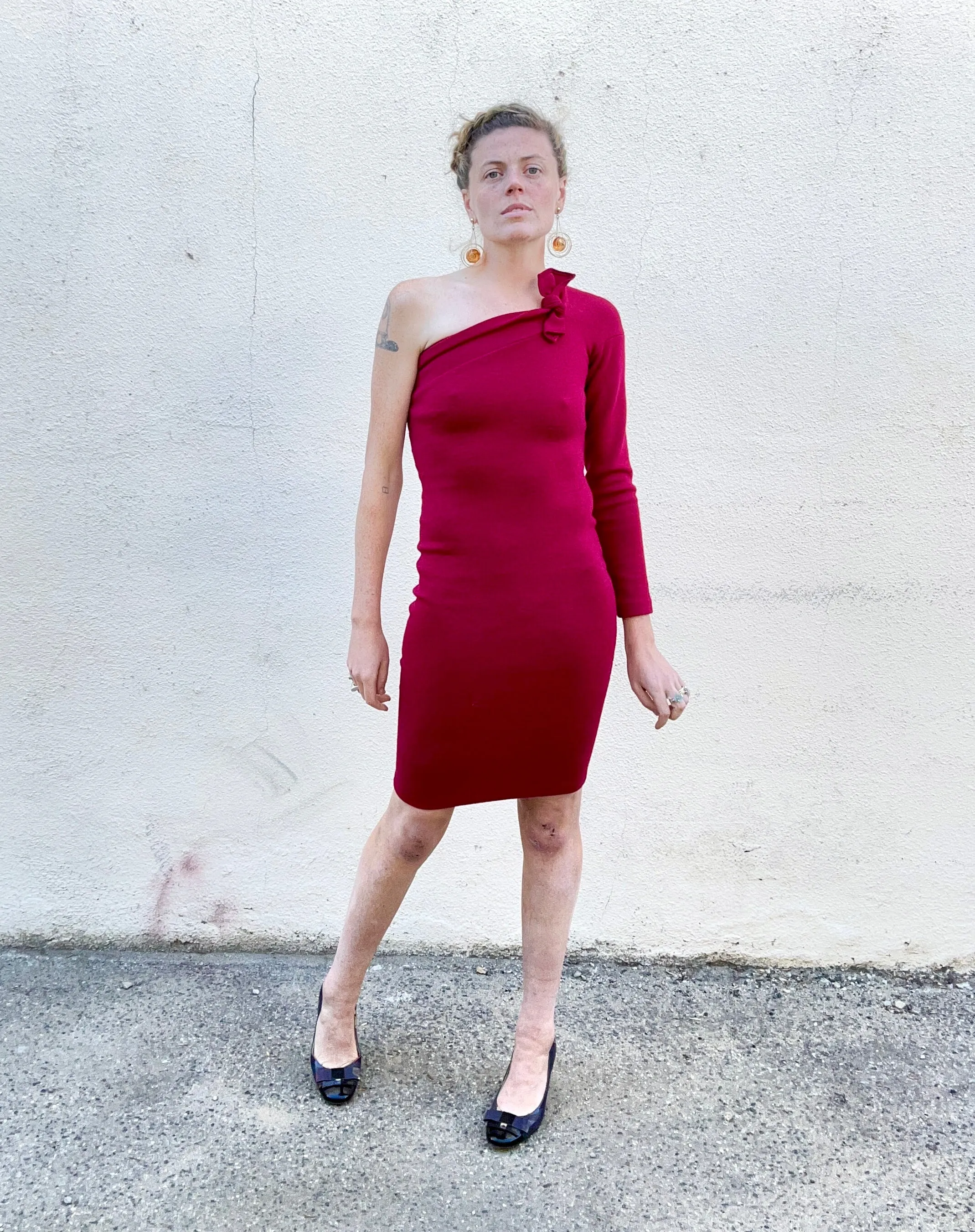 Vintage Romeo Gigli Asymmetrical Rouge Wool Bodycon Dress