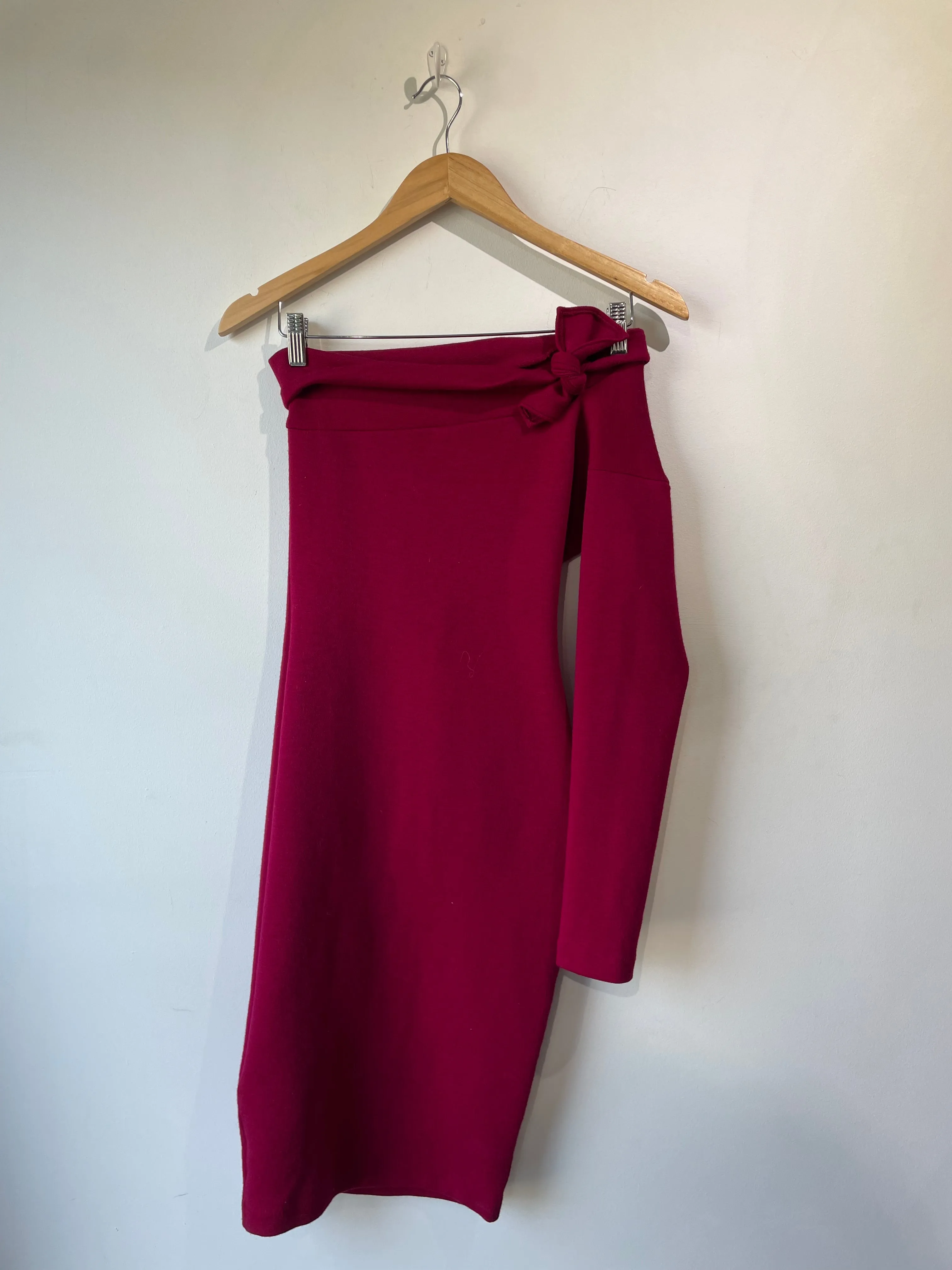 Vintage Romeo Gigli Asymmetrical Rouge Wool Bodycon Dress
