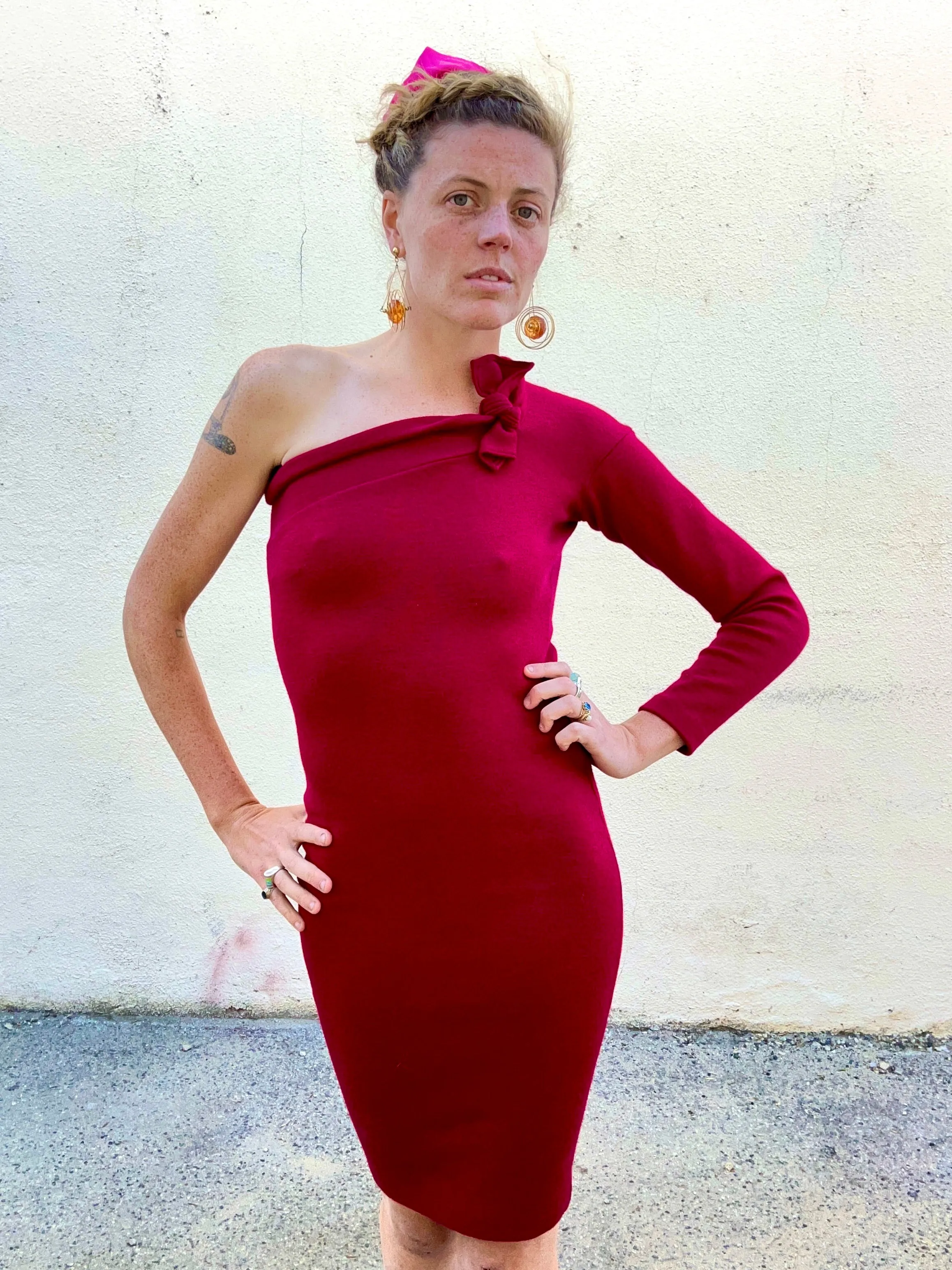 Vintage Romeo Gigli Asymmetrical Rouge Wool Bodycon Dress