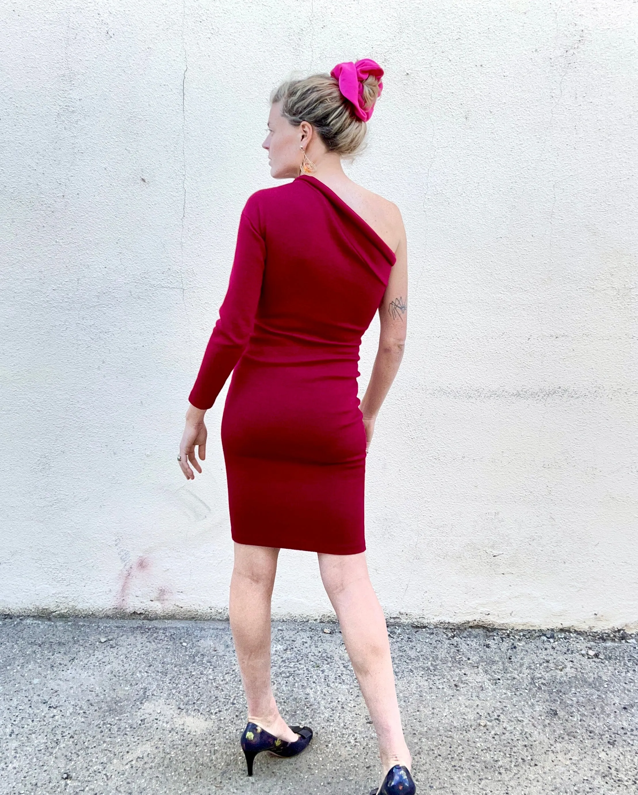 Vintage Romeo Gigli Asymmetrical Rouge Wool Bodycon Dress
