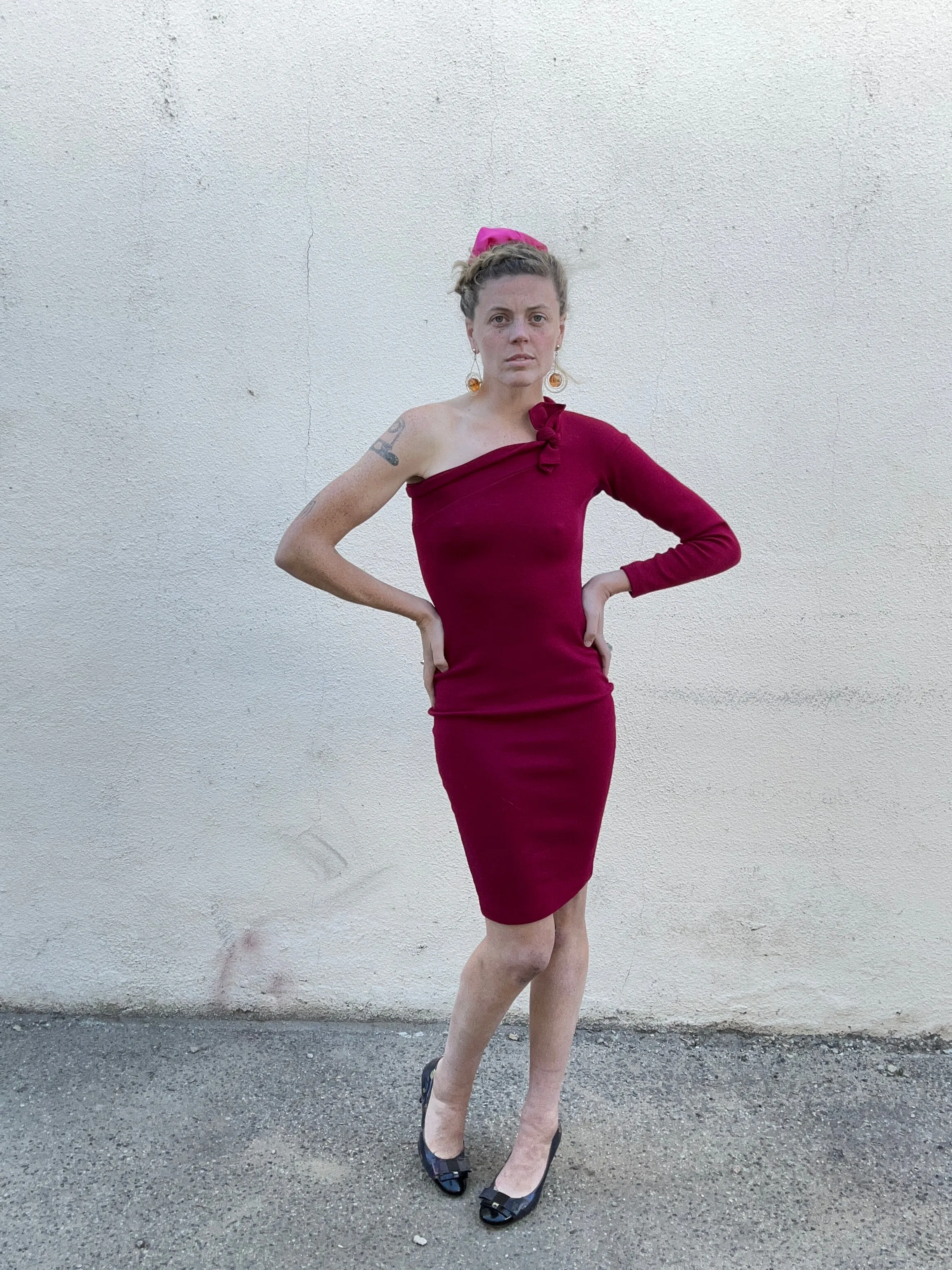 Vintage Romeo Gigli Asymmetrical Rouge Wool Bodycon Dress